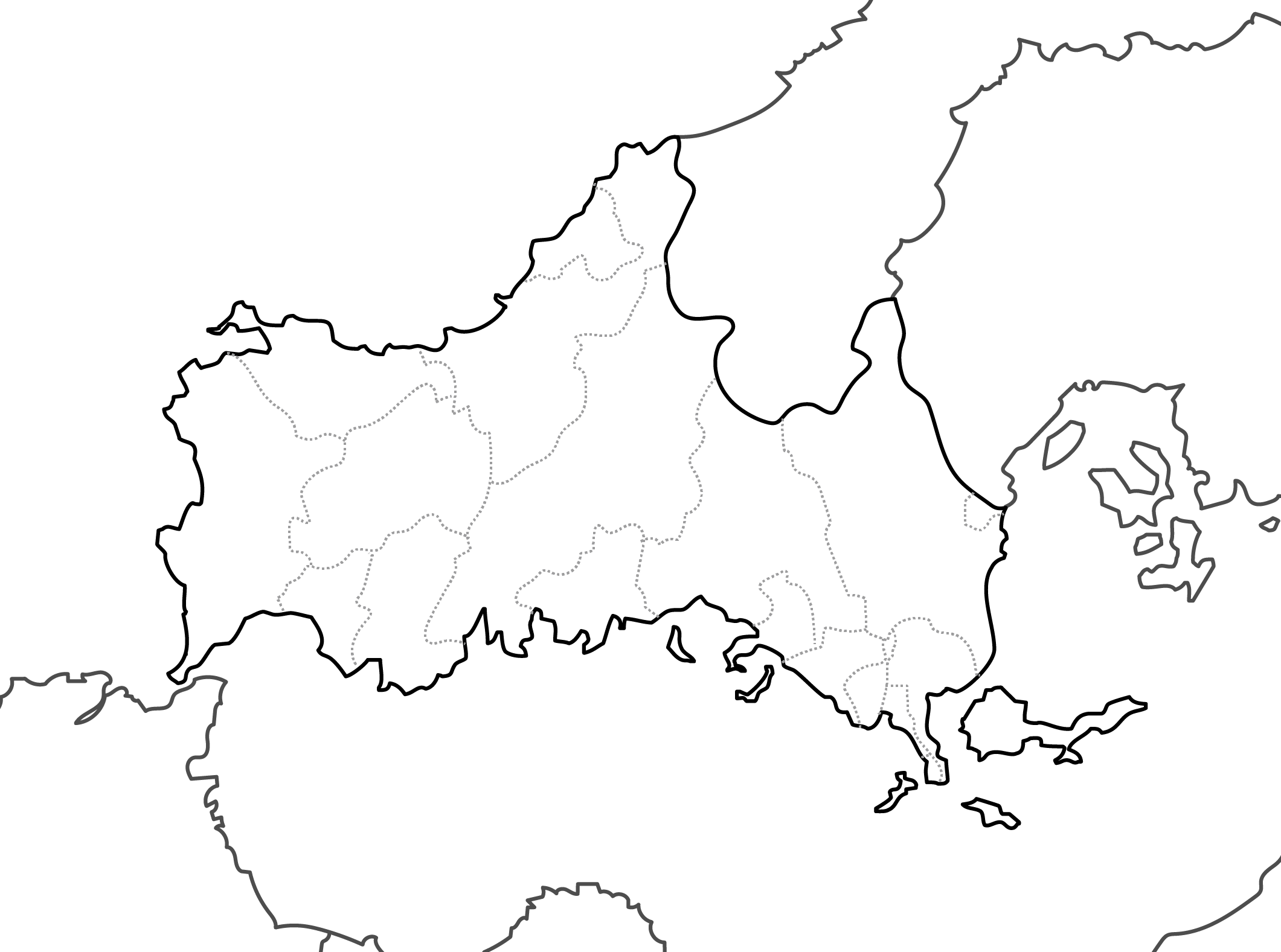 白地図フリーイラスト｜山口県・ラインあり・市区町村名なし・隣県あり
