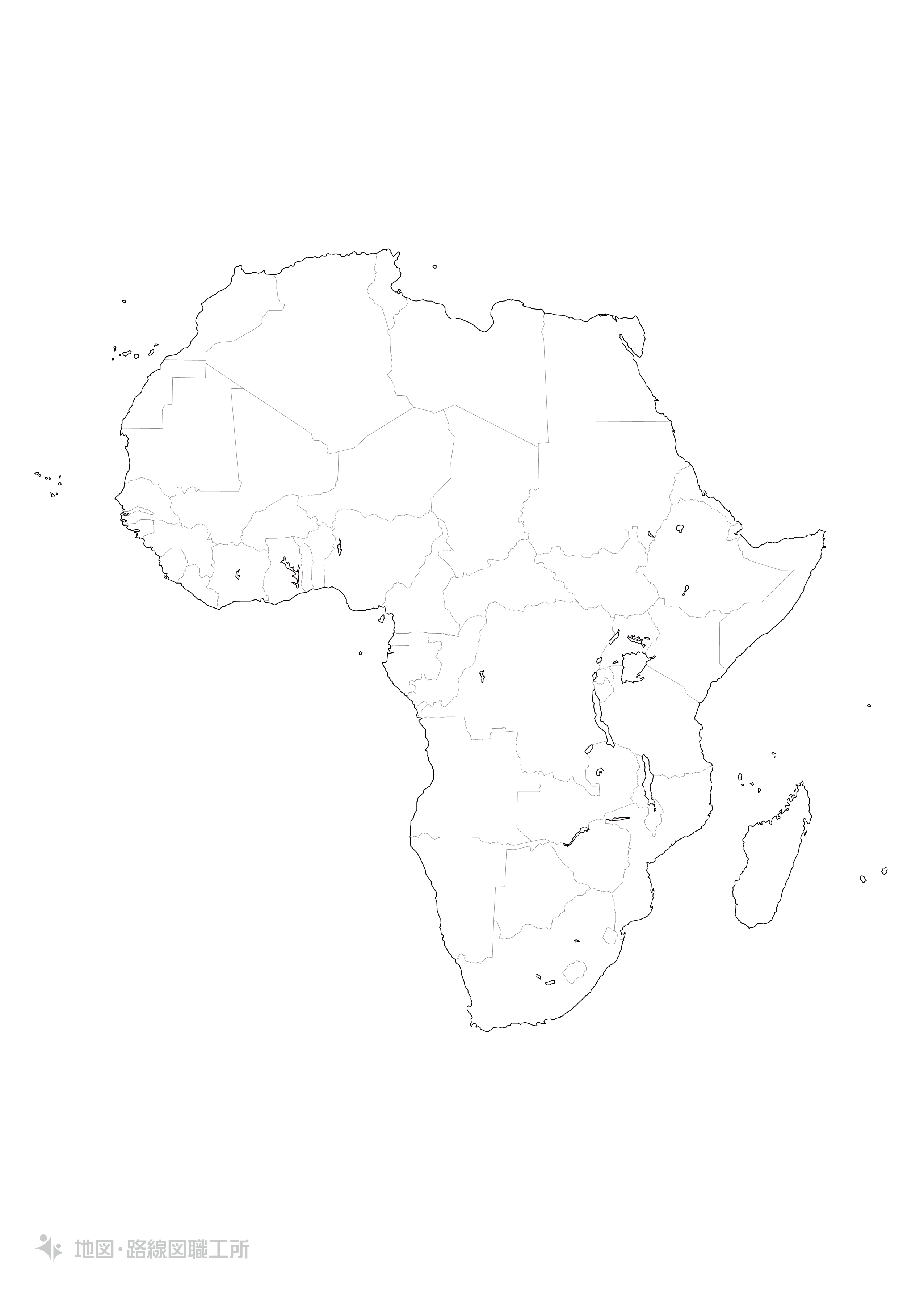 世界の白地図アフリカ Africa map