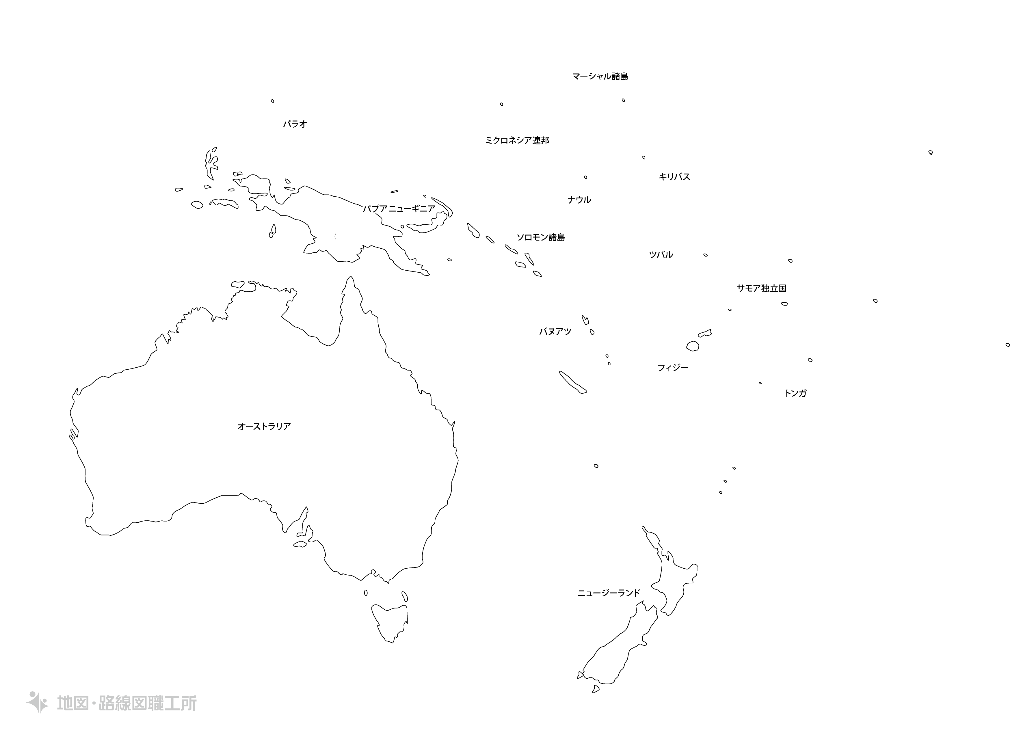 世界の白地図 オセアニア Oceania map