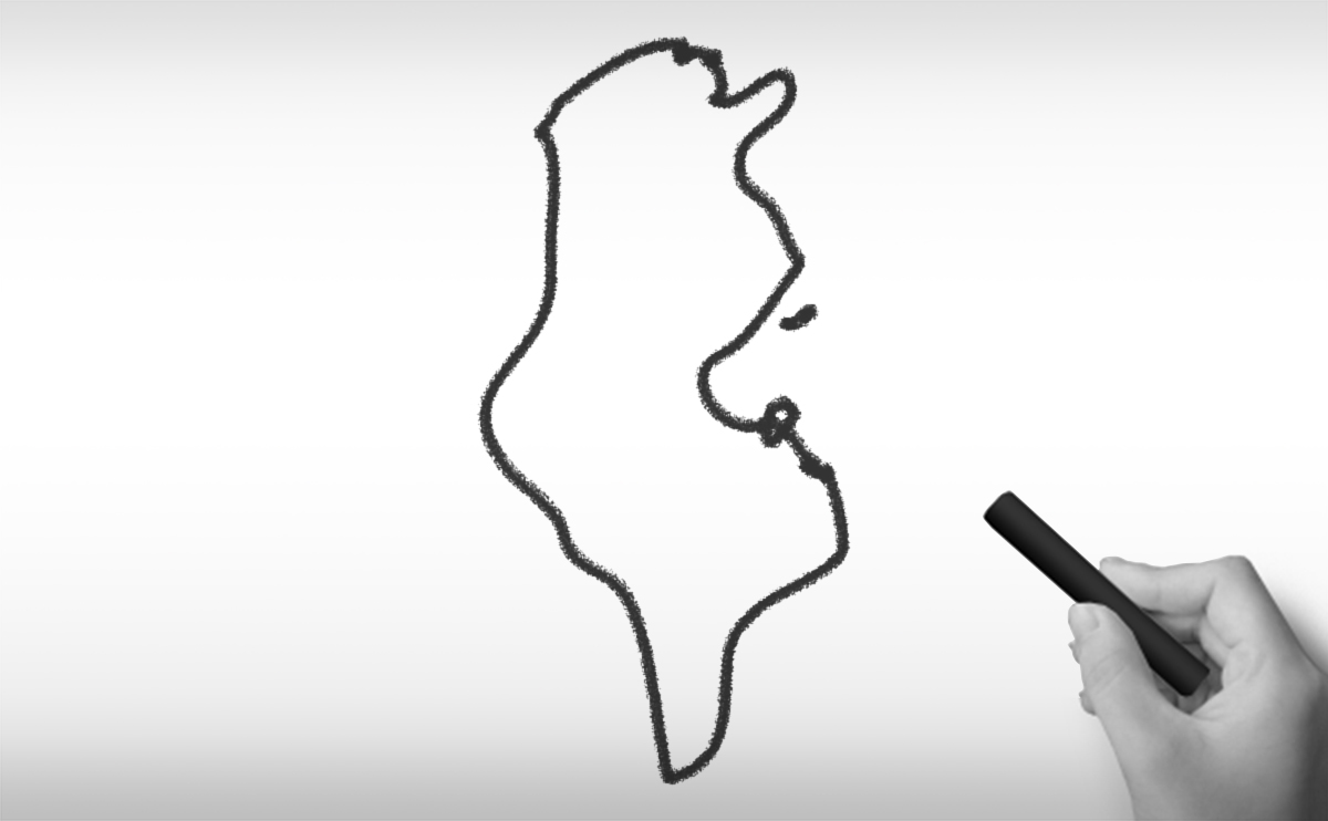 チュニジア共和国の白地図イラスト