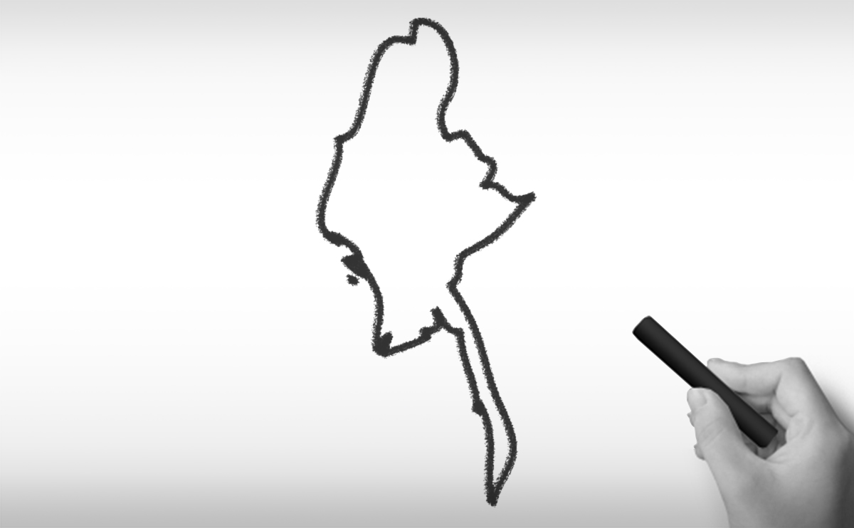 ミャンマー連邦共和国の白地図イラスト