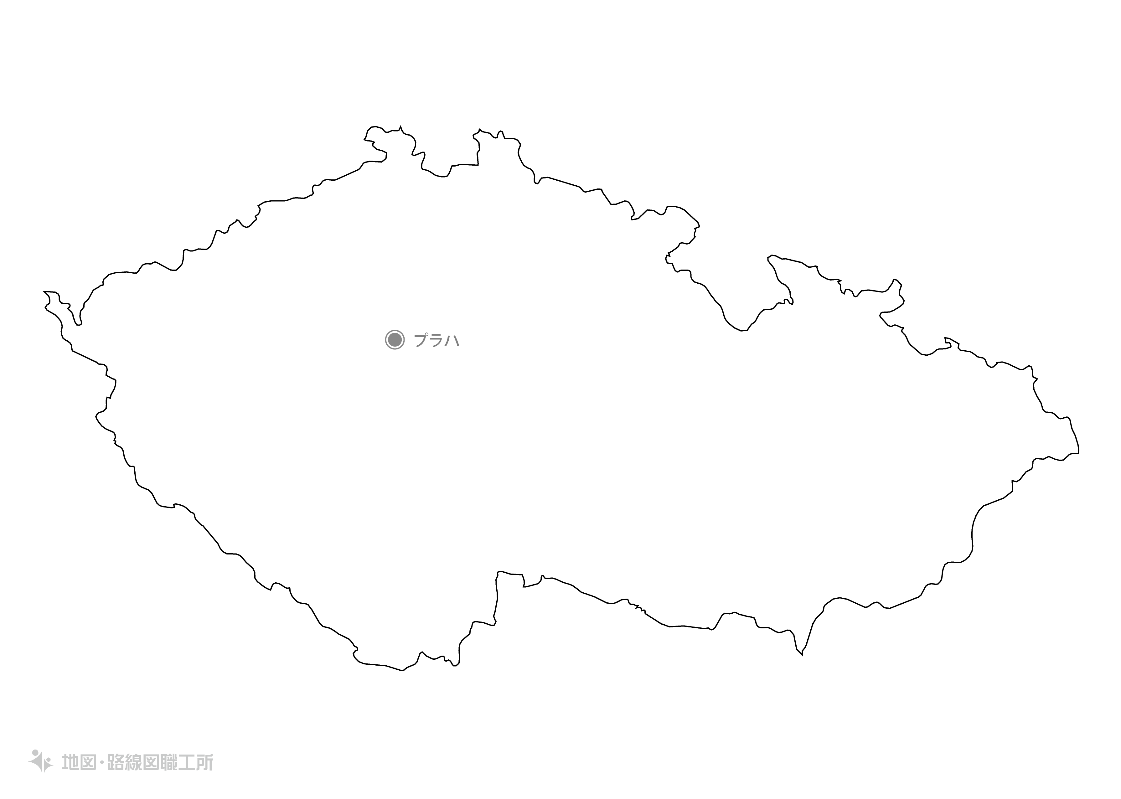 白地図フリーイラスト｜チェコ共和国・首都名