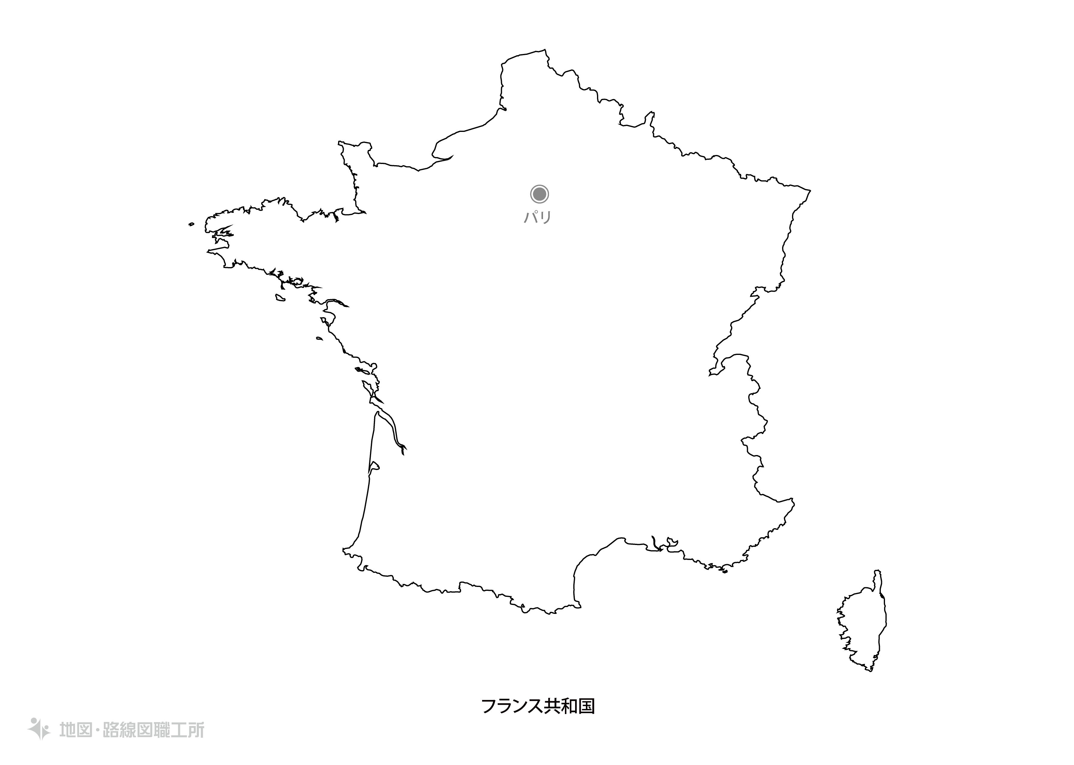 白地図フリーイラスト｜フランス共和国・国名・首都名