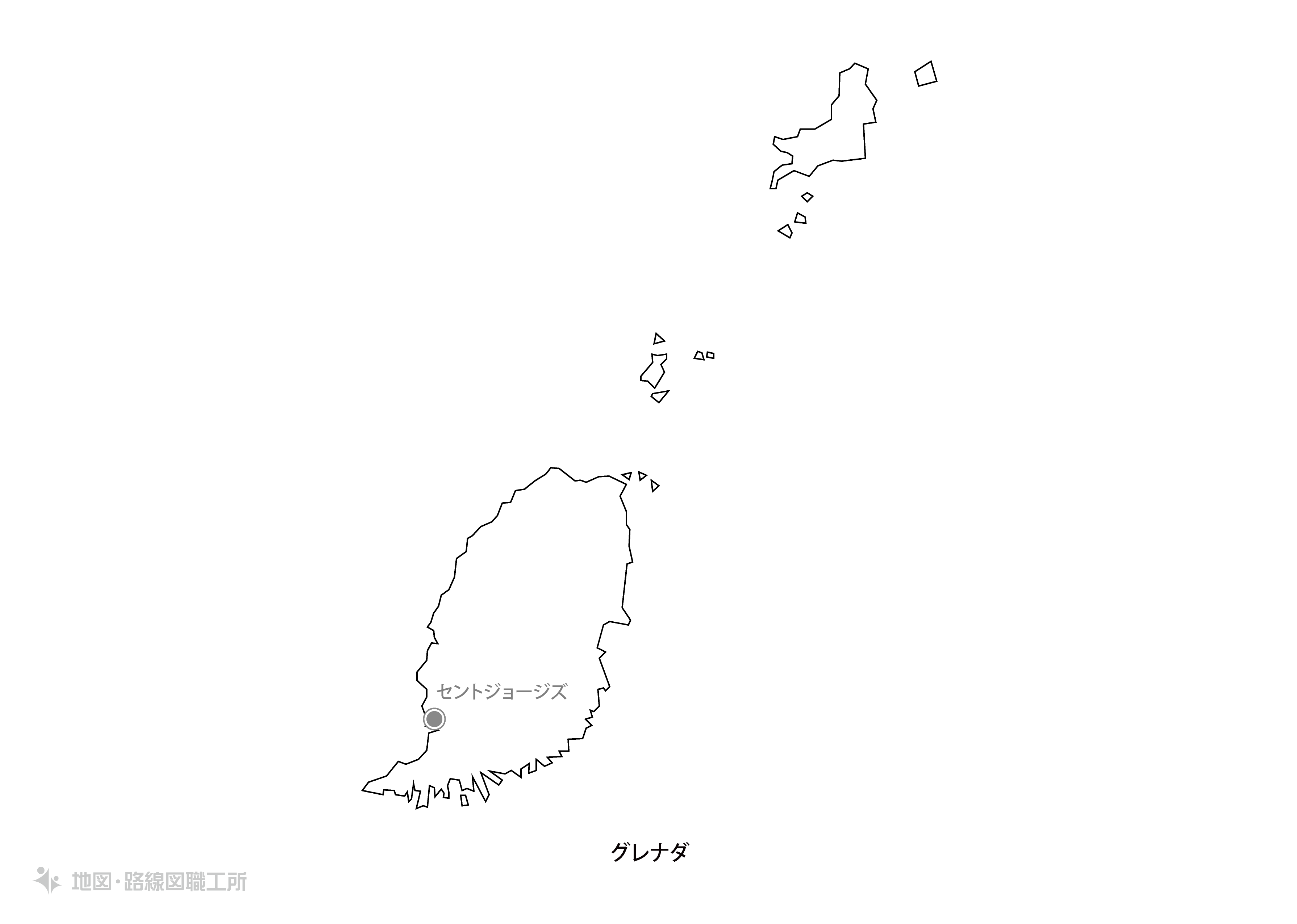 白地図フリーイラスト｜ グレナダ・国名・首都名