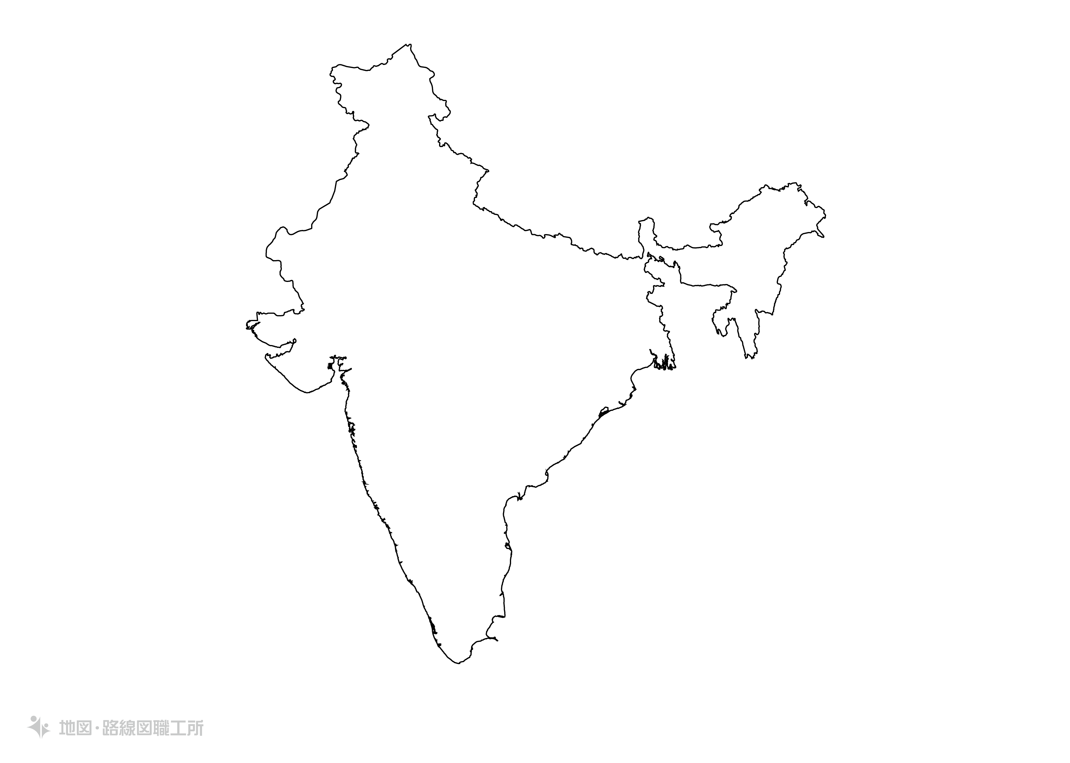 世界の白地図 インド india map 