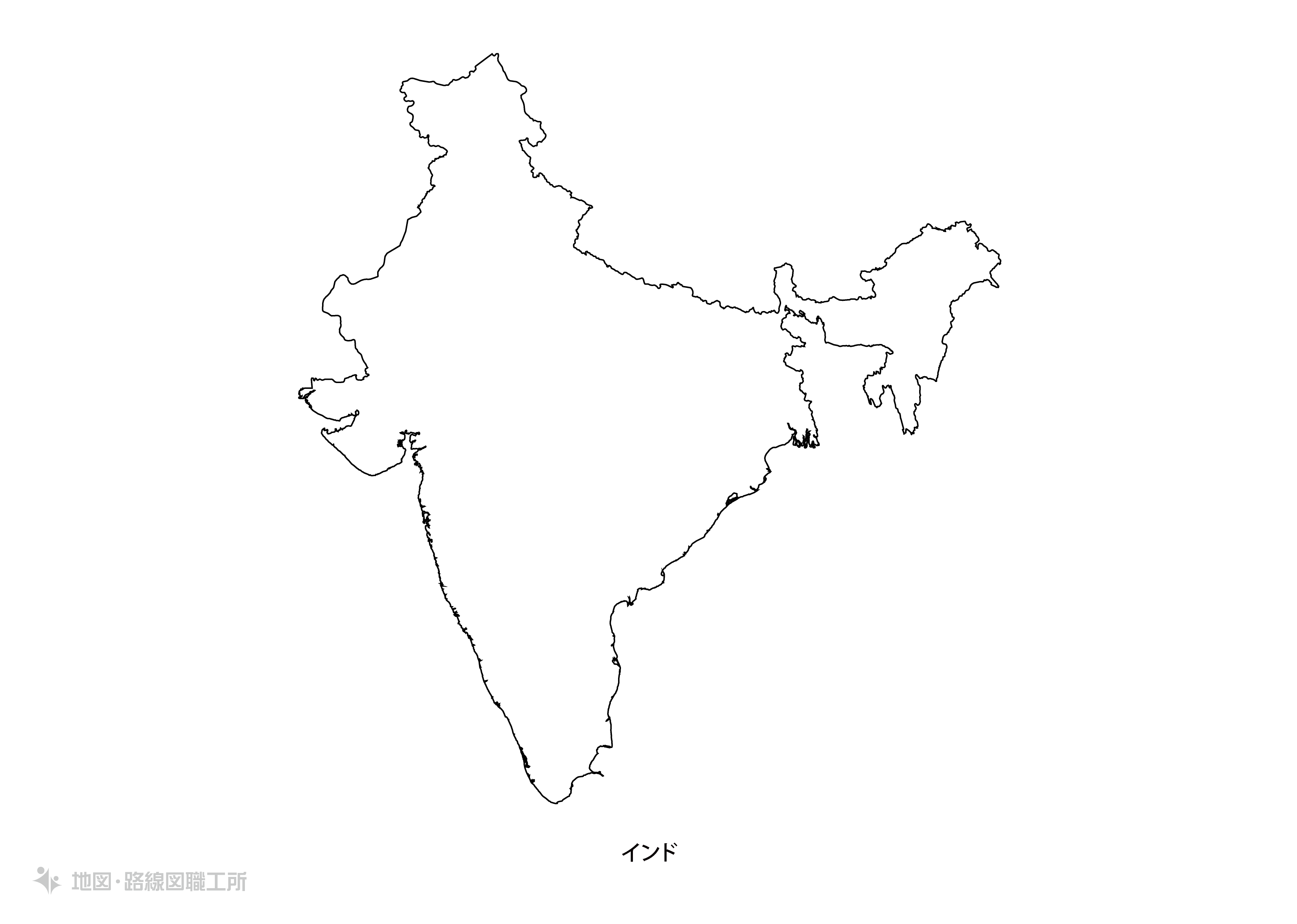白地図フリーイラスト｜インド・国名