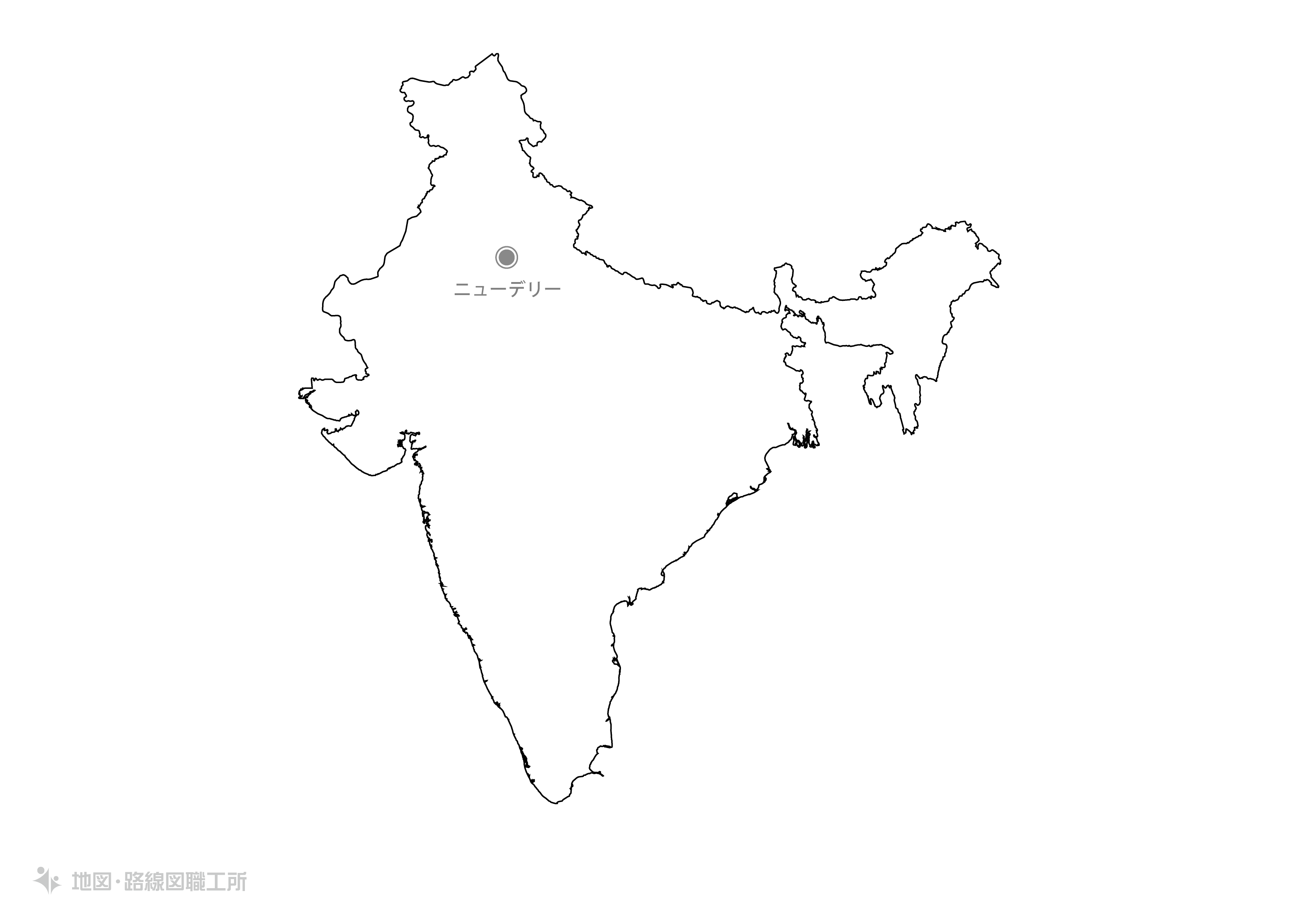 白地図フリーイラスト｜インド・首都名