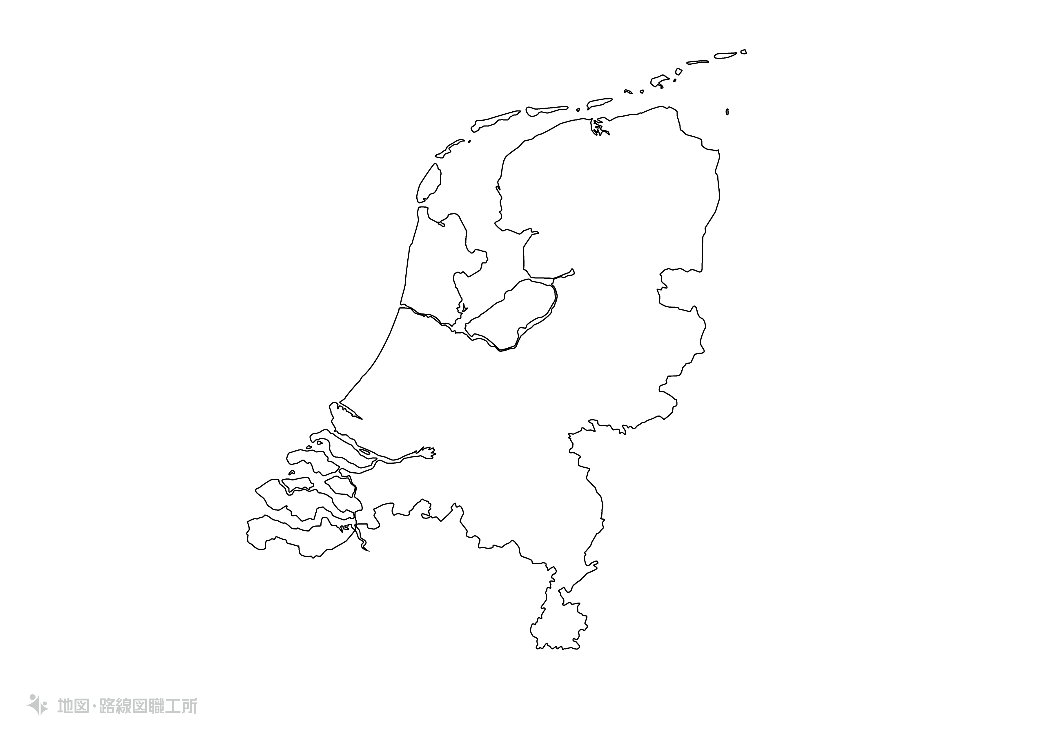 世界の白地図 オランダ王国 kingdom-of-the-netherlands map 