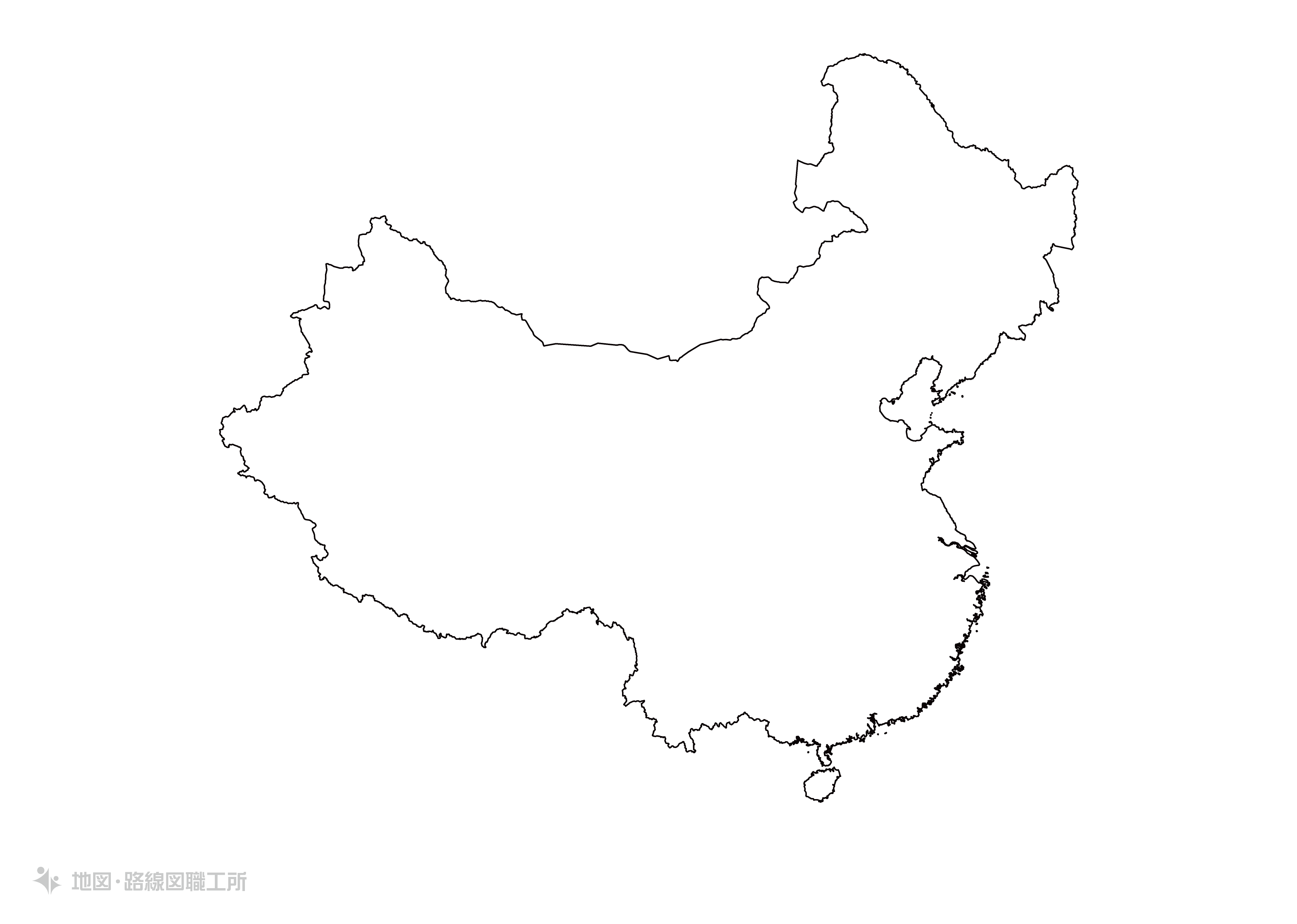 世界の白地図 中華人民共和国 peoples-republic-of-china map