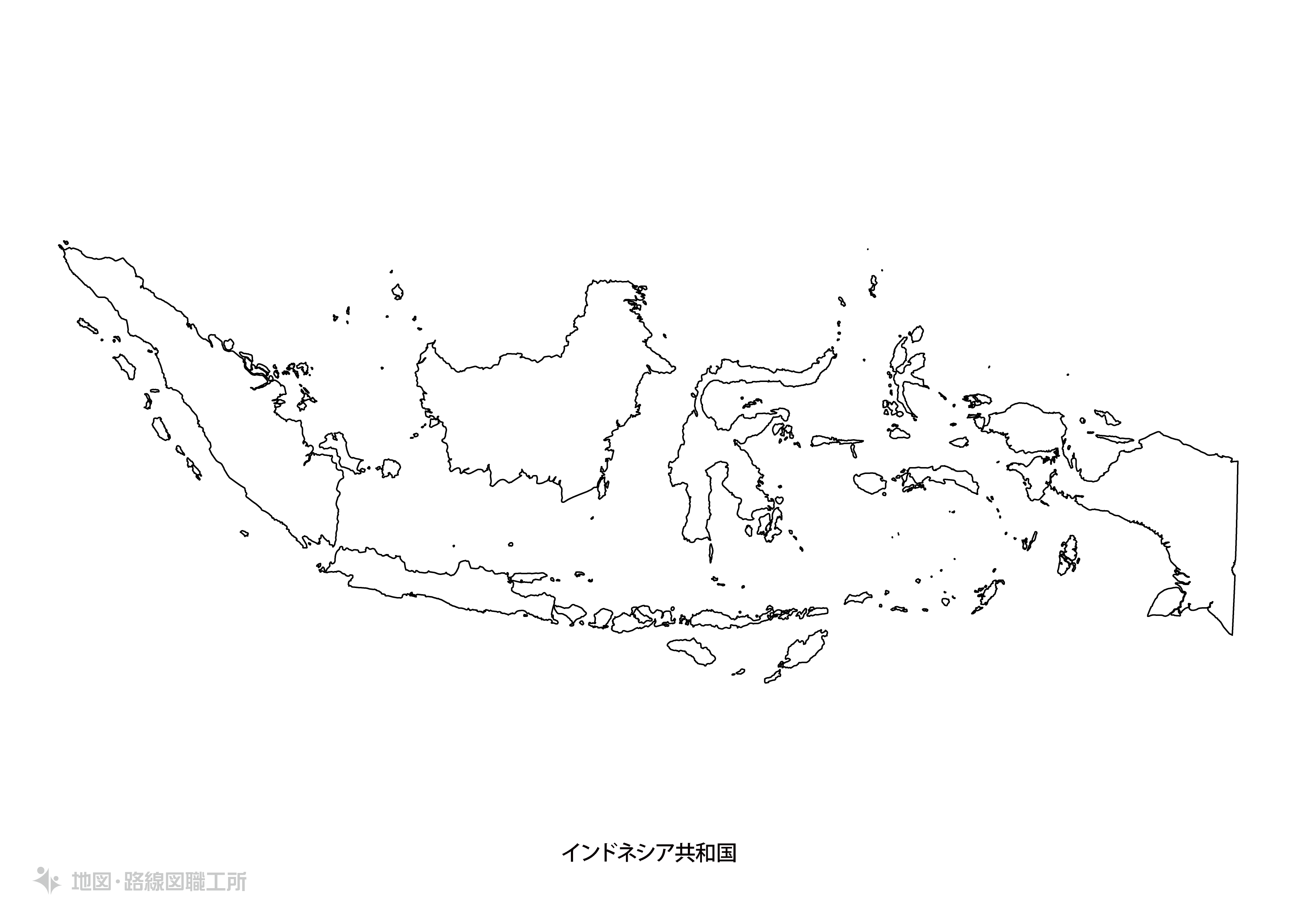 白地図フリーイラスト｜インドネシア共和国・国名