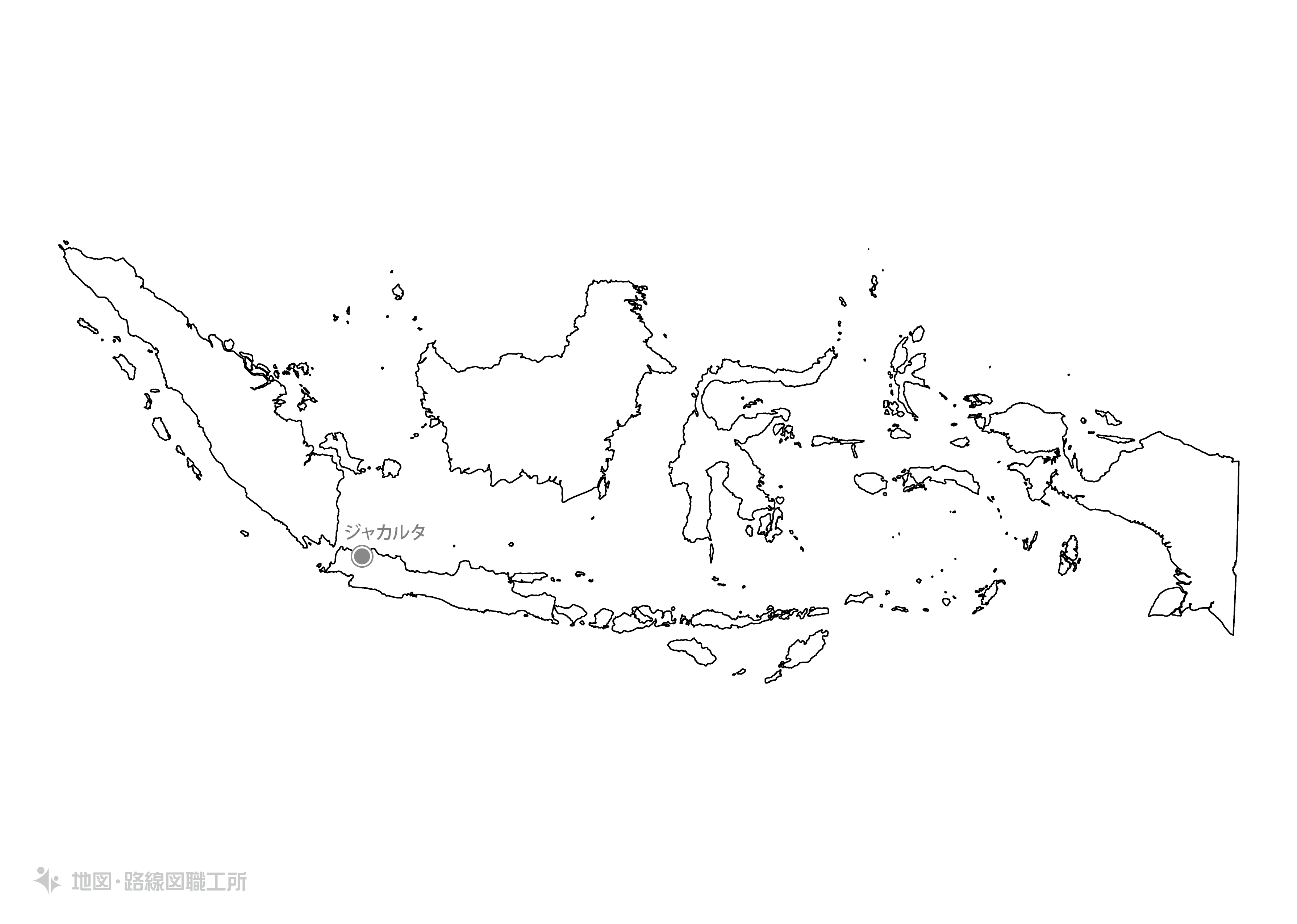 白地図フリーイラスト｜インドネシア共和国・首都名
