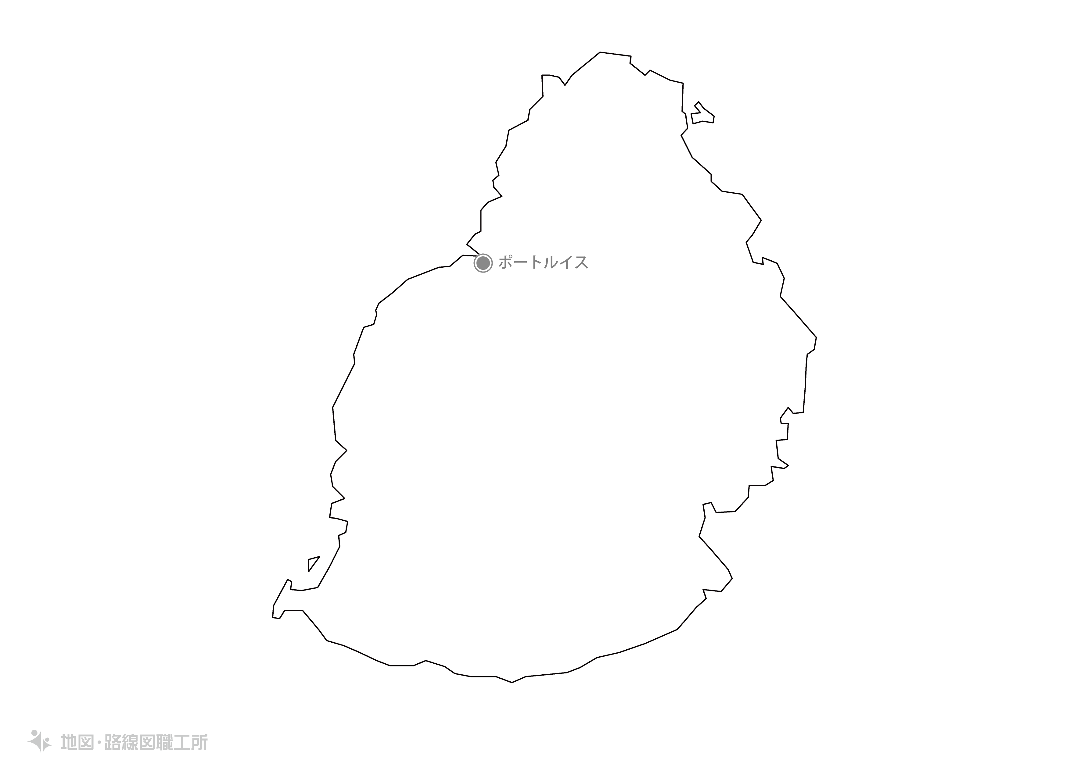 白地図フリーイラスト｜モーリシャス共和国・首都名