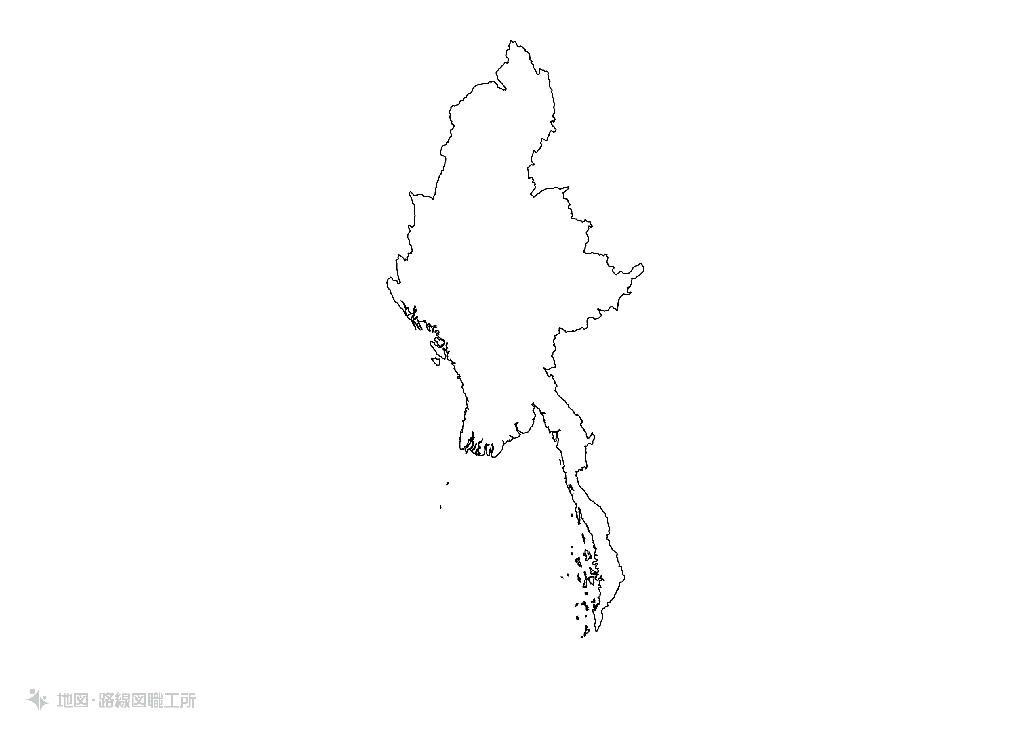 世界の白地図 ミャンマー連合共和国 republic-of-the-union-of-myanmar map 