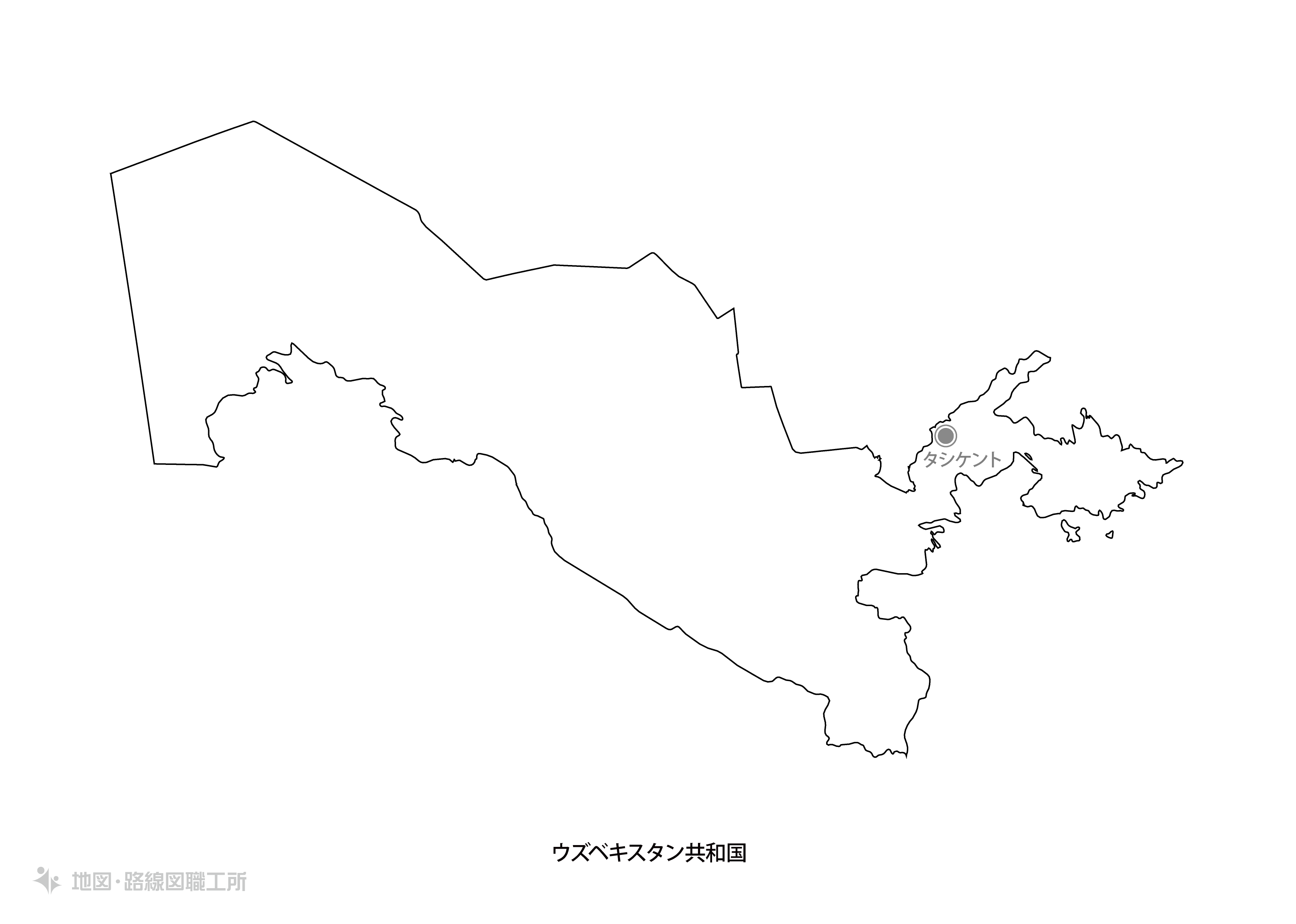 白地図フリーイラスト｜ウズベキスタン共和国・国名・首都名