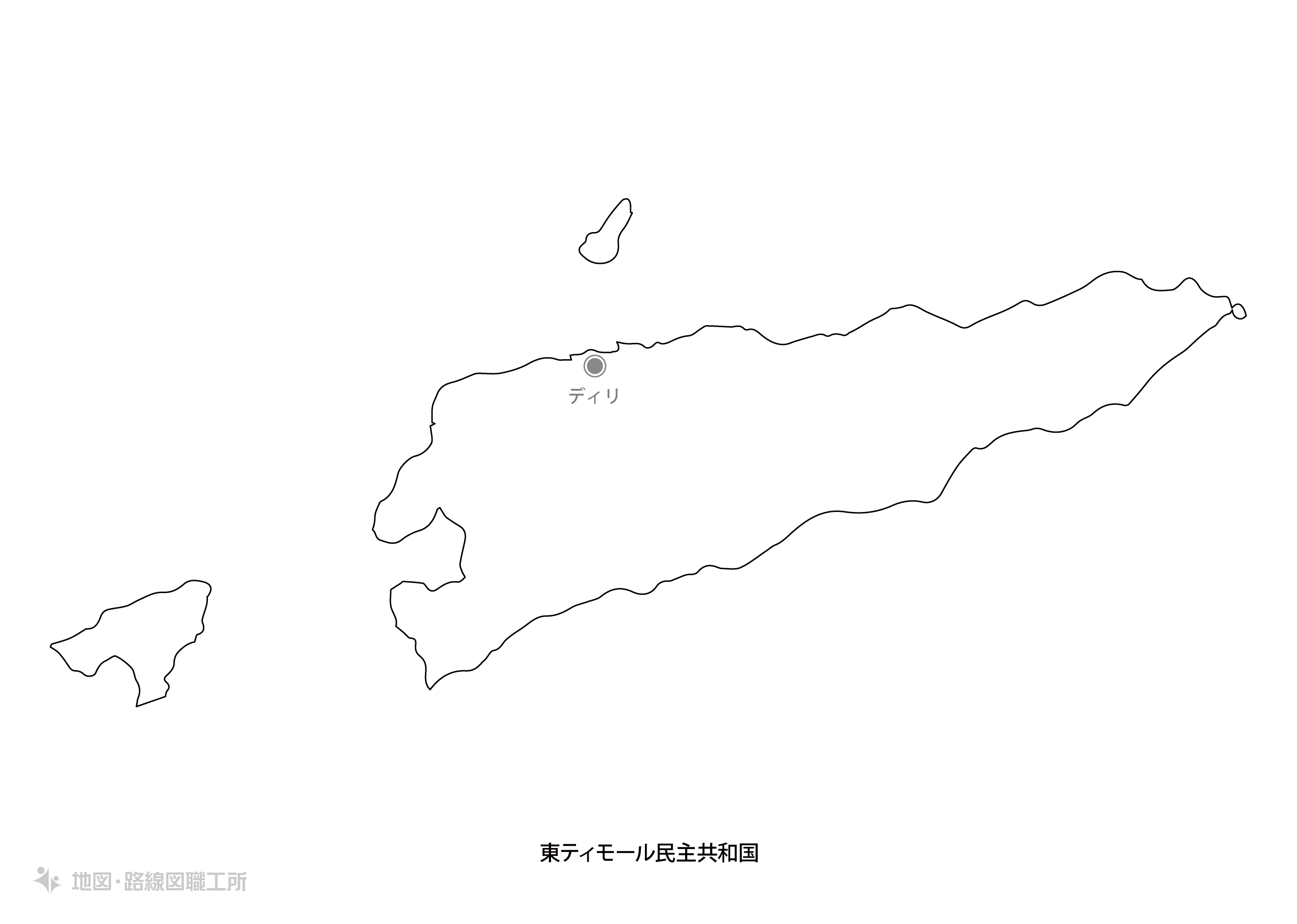 白地図フリーイラスト｜東ティモール民主共和国・国名・首都名