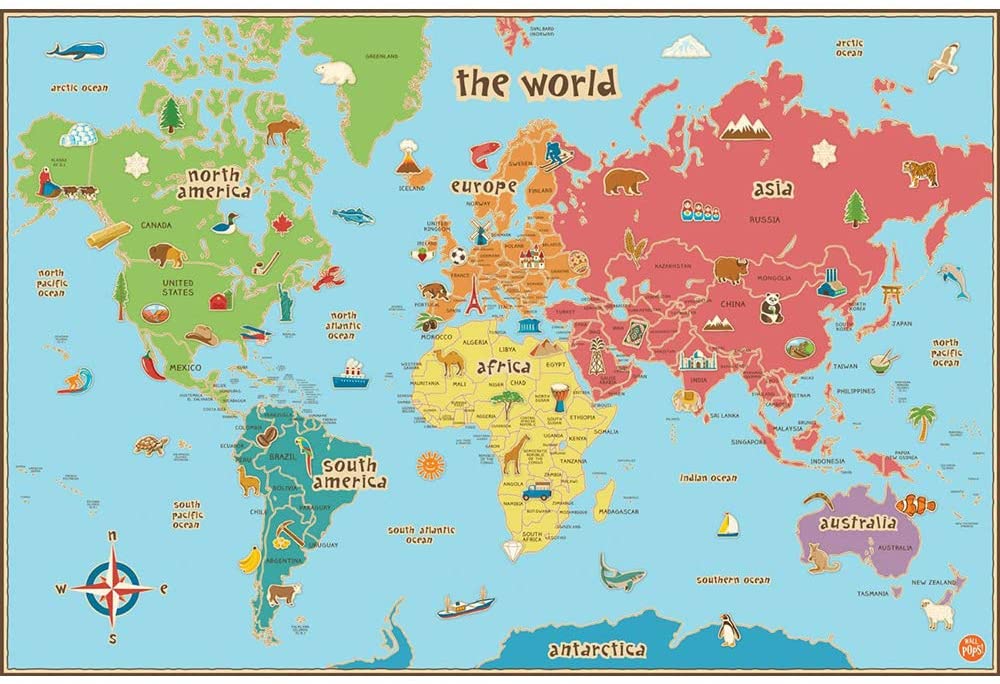 鮮やかな世界地図 ウォールステッカー