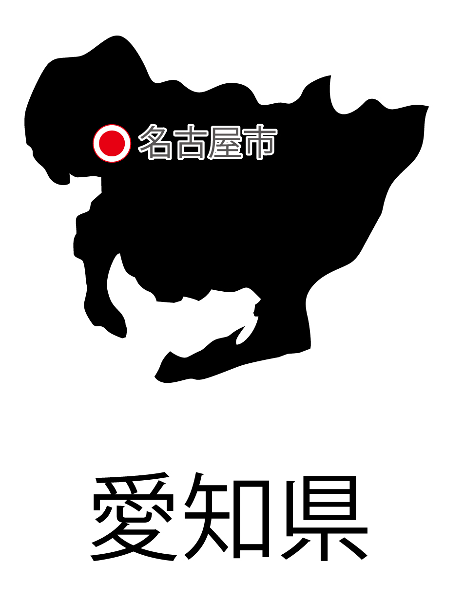 愛知県無料フリーイラスト｜日本語・都道府県名あり・県庁所在地あり(黒)