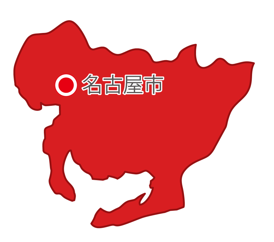 愛知県無料フリーイラスト｜日本語・県庁所在地あり(赤)