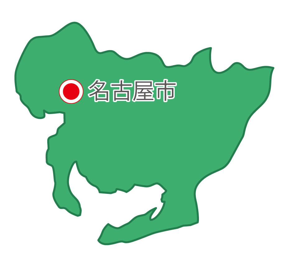 愛知県無料フリーイラスト｜日本語・県庁所在地あり(緑)