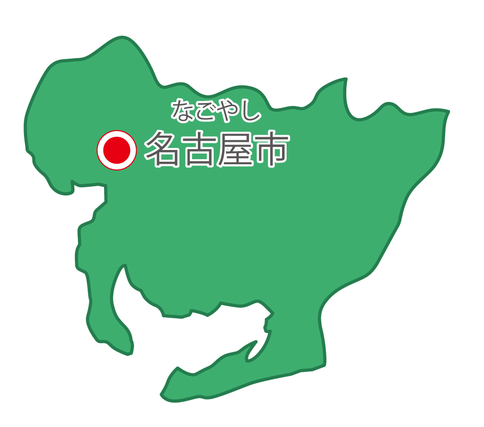愛知県無料フリーイラスト｜日本語・県庁所在地あり・ルビあり(緑)