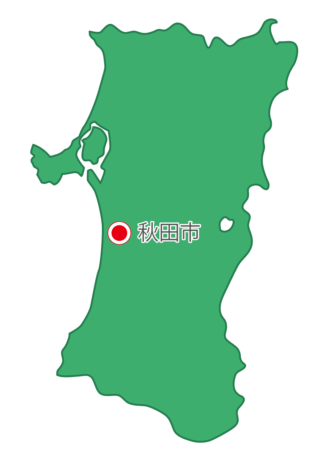 秋田県無料フリーイラスト｜日本語・県庁所在地あり(緑)