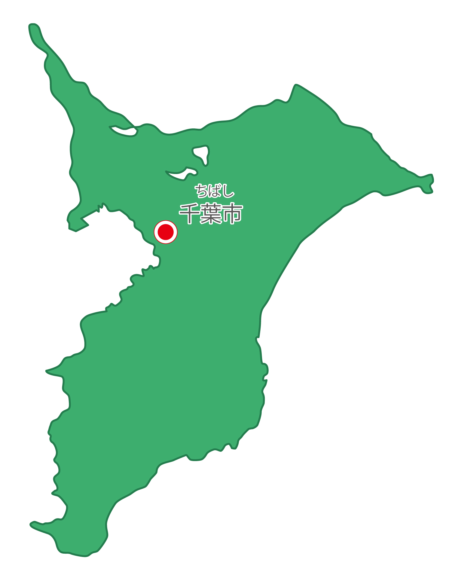 千葉県無料フリーイラスト｜日本語・県庁所在地あり・ルビあり(緑)