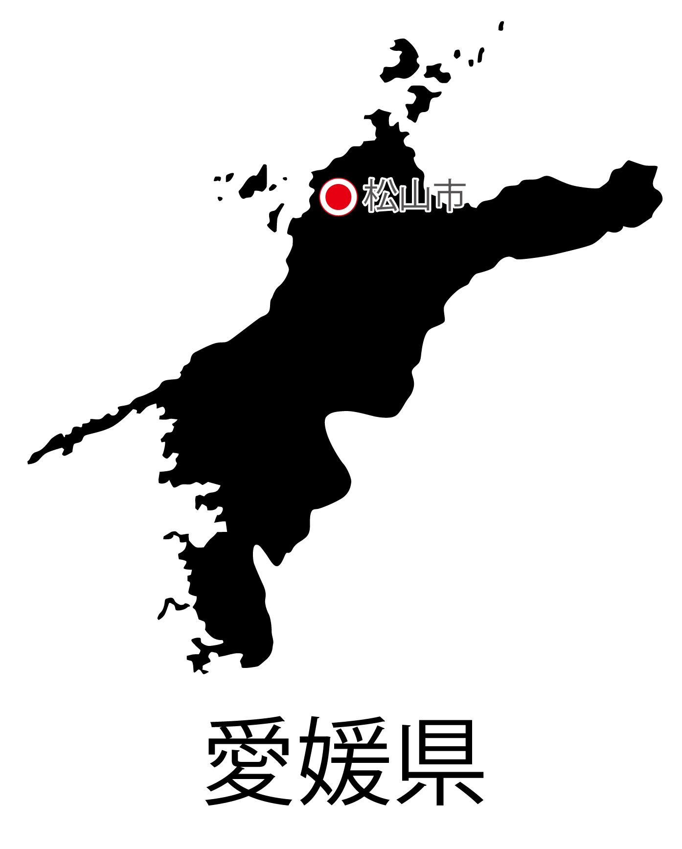 愛媛県無料フリーイラスト｜日本語・都道府県名あり・県庁所在地あり(黒)