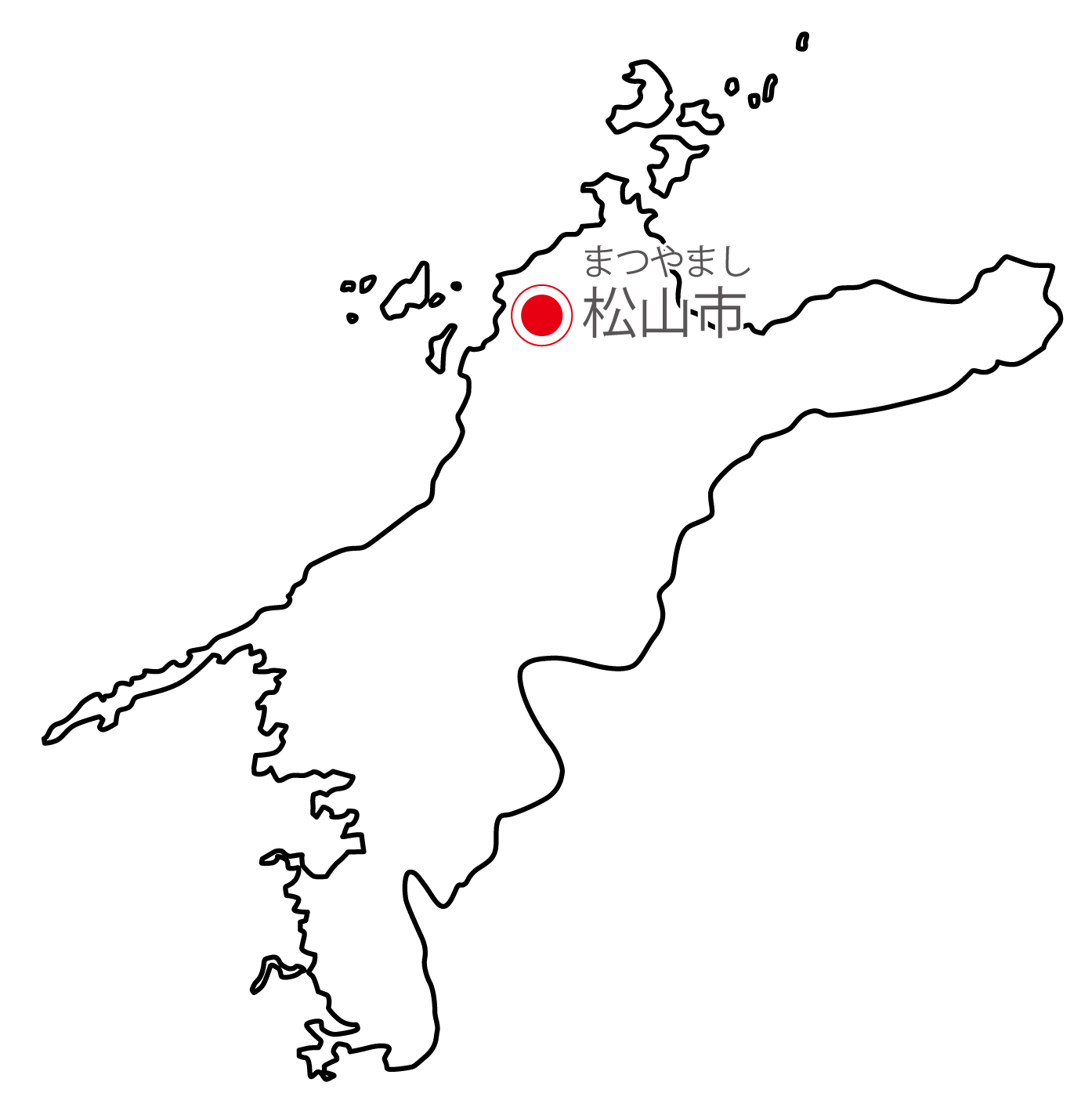 愛媛県無料フリーイラスト｜日本語・県庁所在地あり・ルビあり(白)