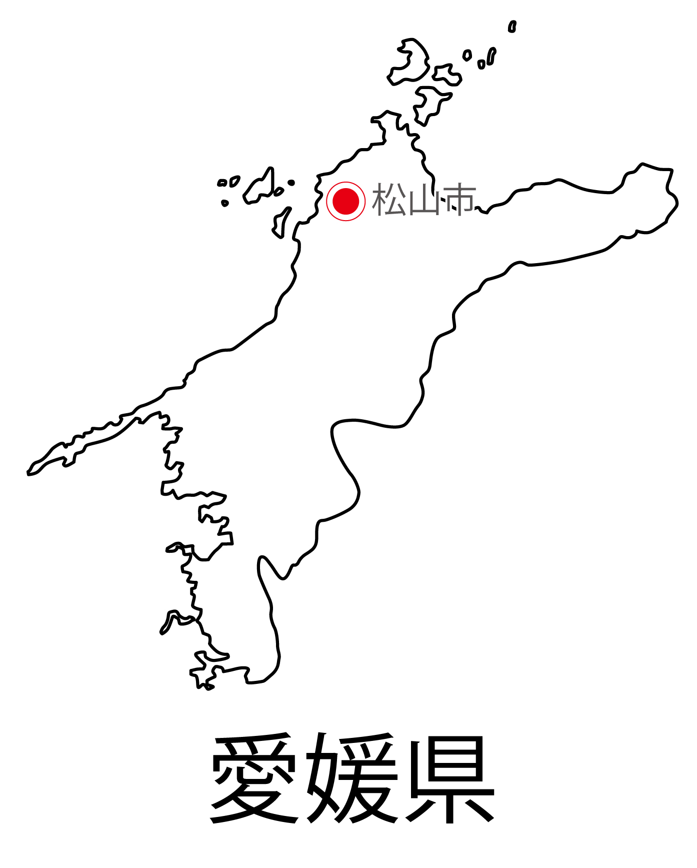 愛媛県無料フリーイラスト｜日本語・都道府県名あり・県庁所在地あり(白)