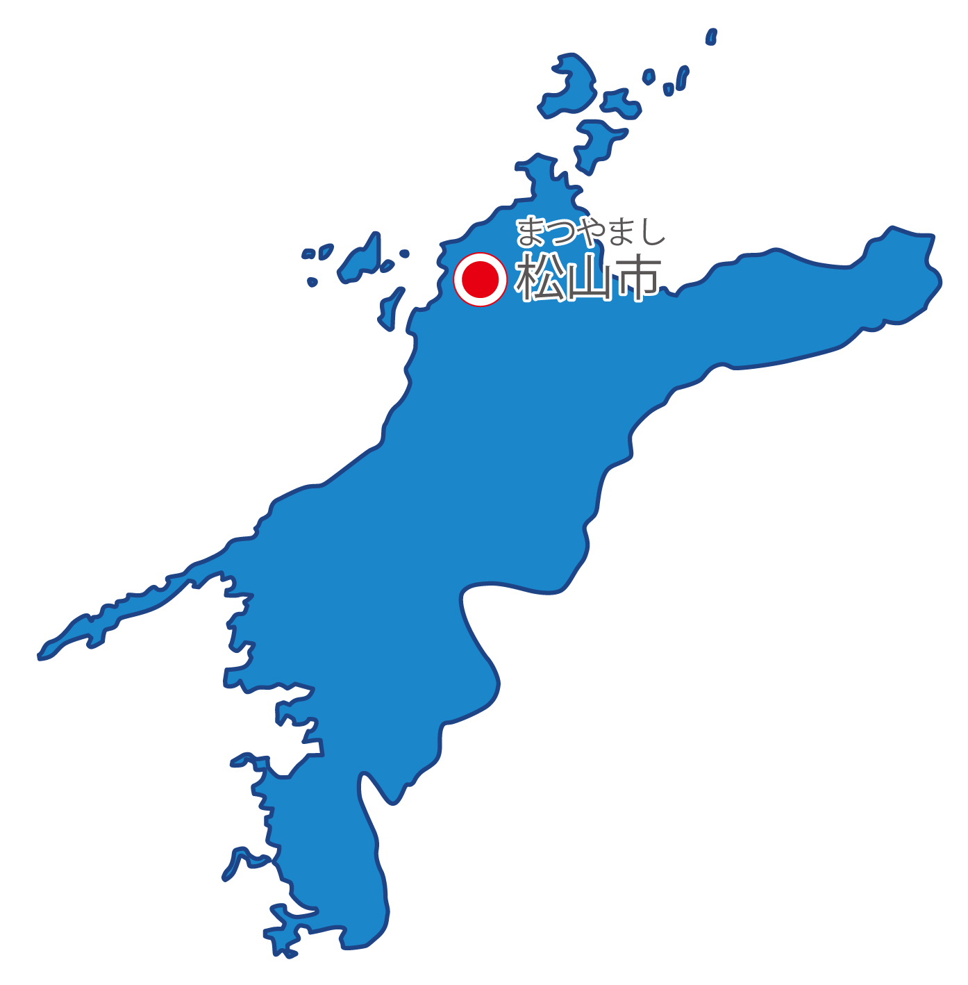愛媛県無料フリーイラスト｜日本語・県庁所在地あり・ルビあり(青)