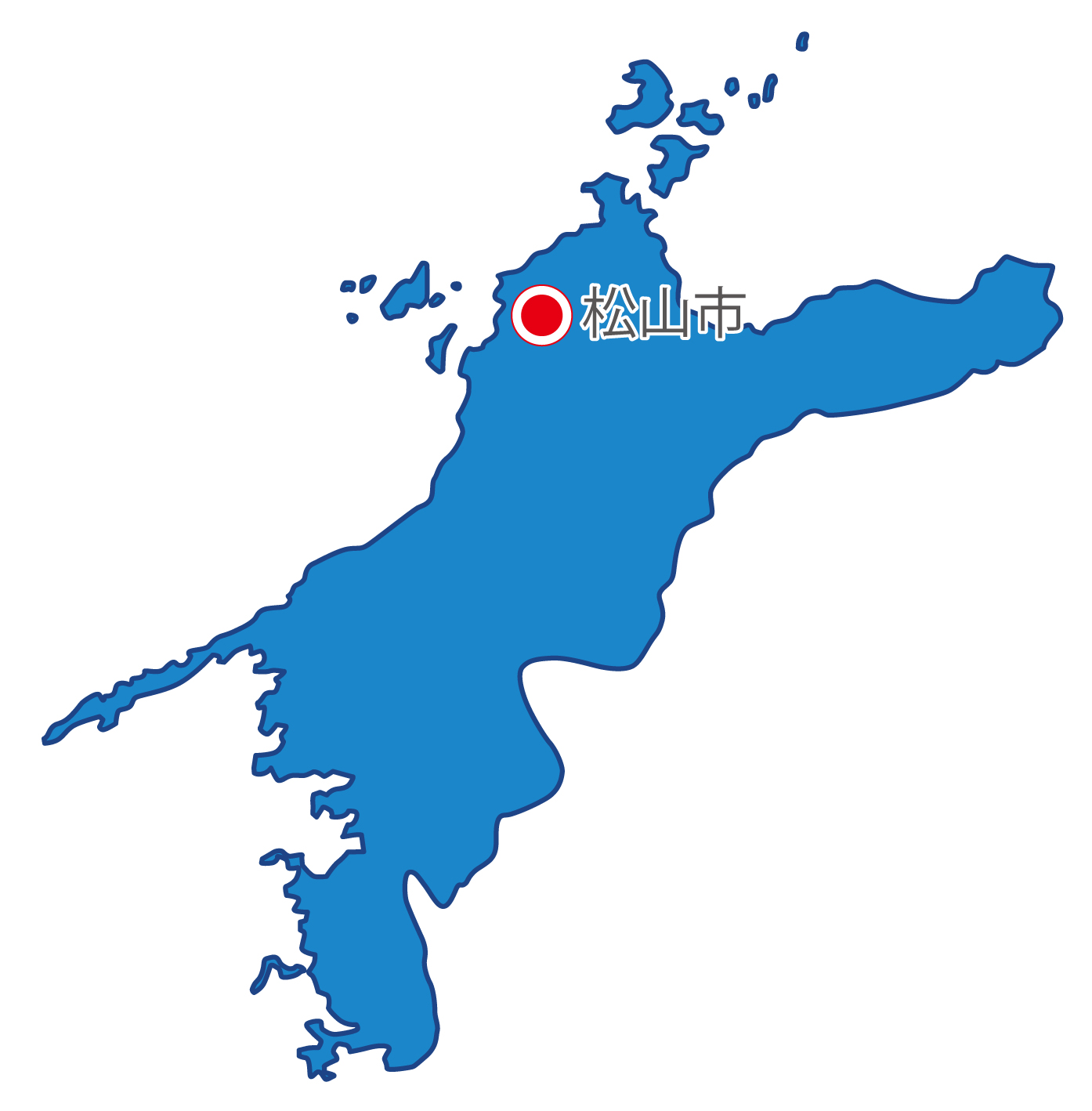 愛媛県無料フリーイラスト｜日本語・県庁所在地あり(青)