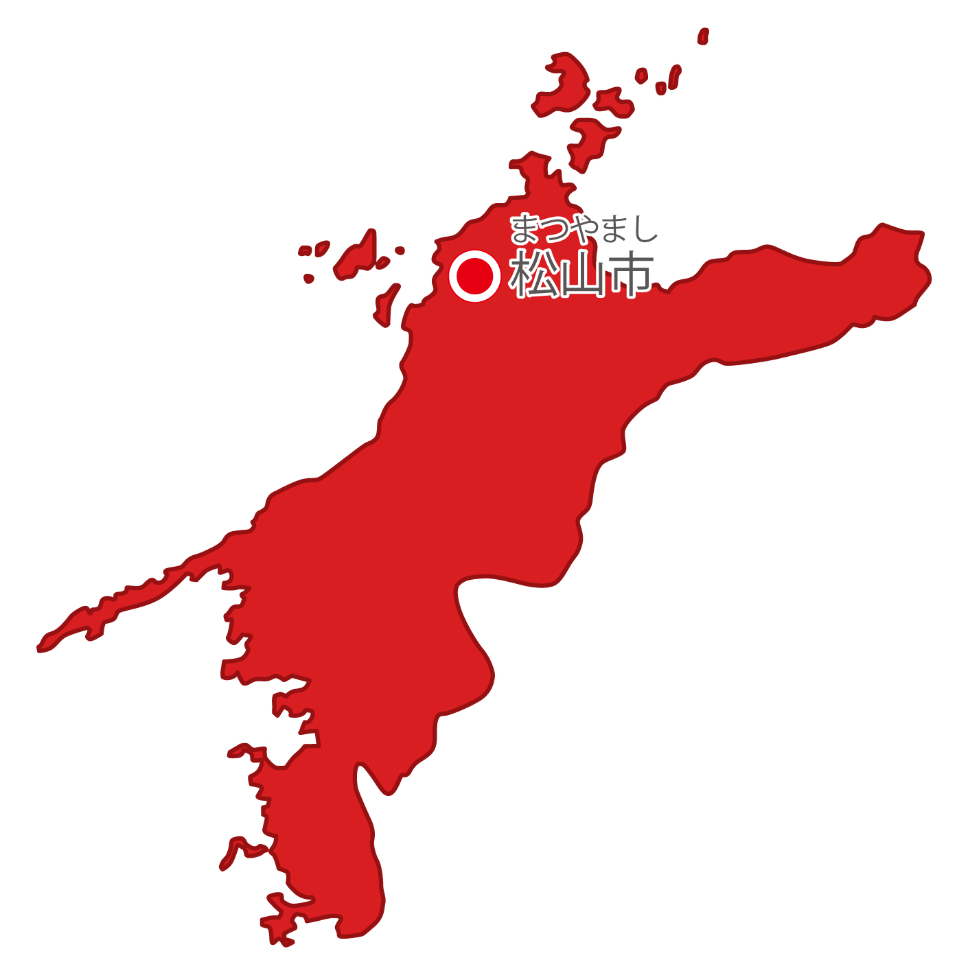 愛媛県無料フリーイラスト｜日本語・県庁所在地あり・ルビあり(赤)