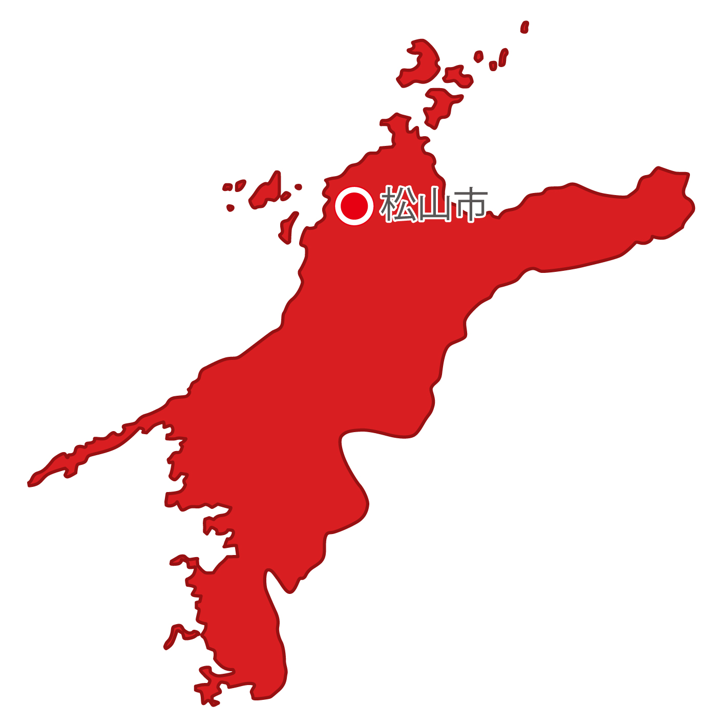 愛媛県無料フリーイラスト｜日本語・県庁所在地あり(赤)