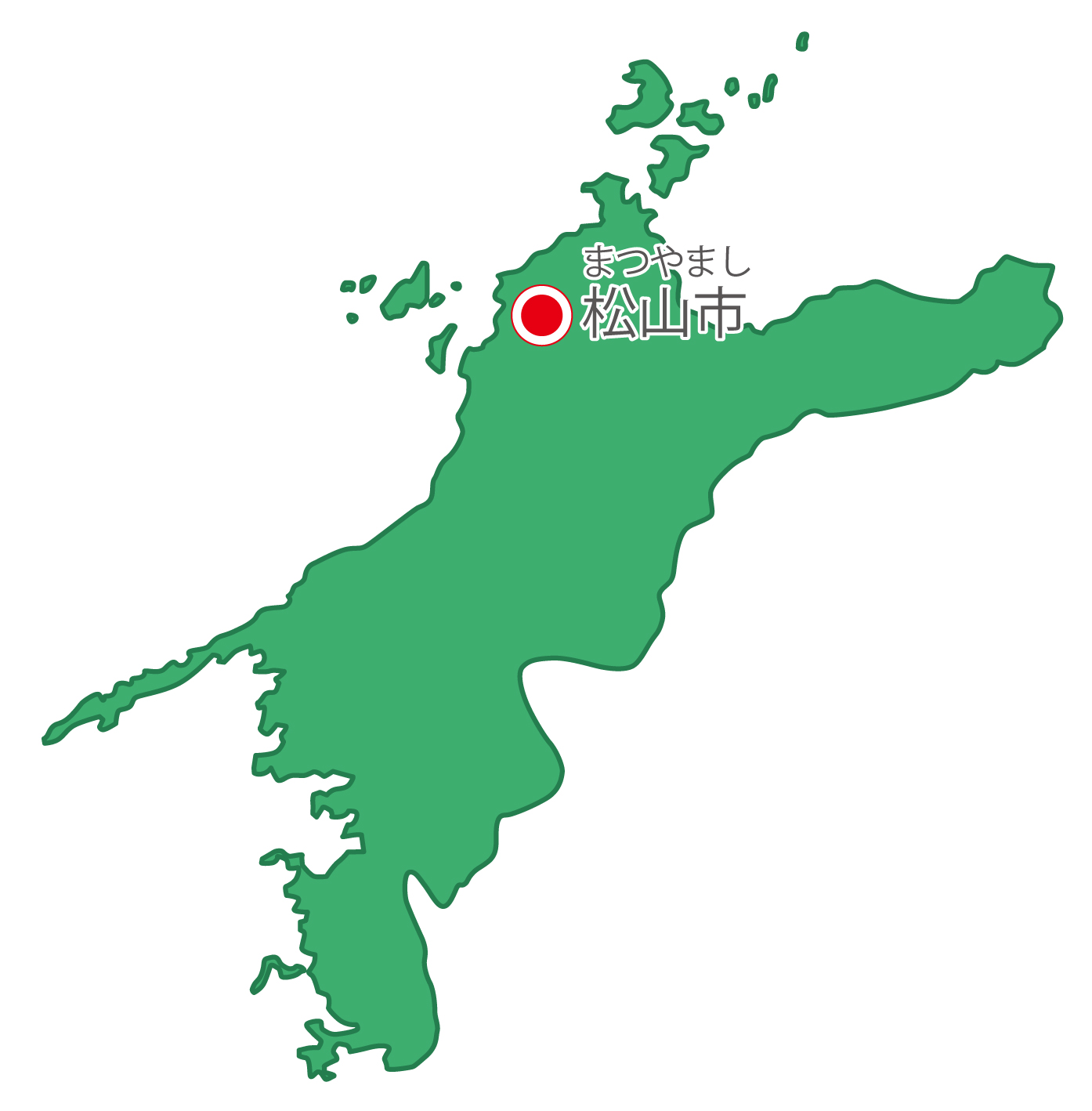 愛媛県無料フリーイラスト｜日本語・県庁所在地あり・ルビあり(緑)