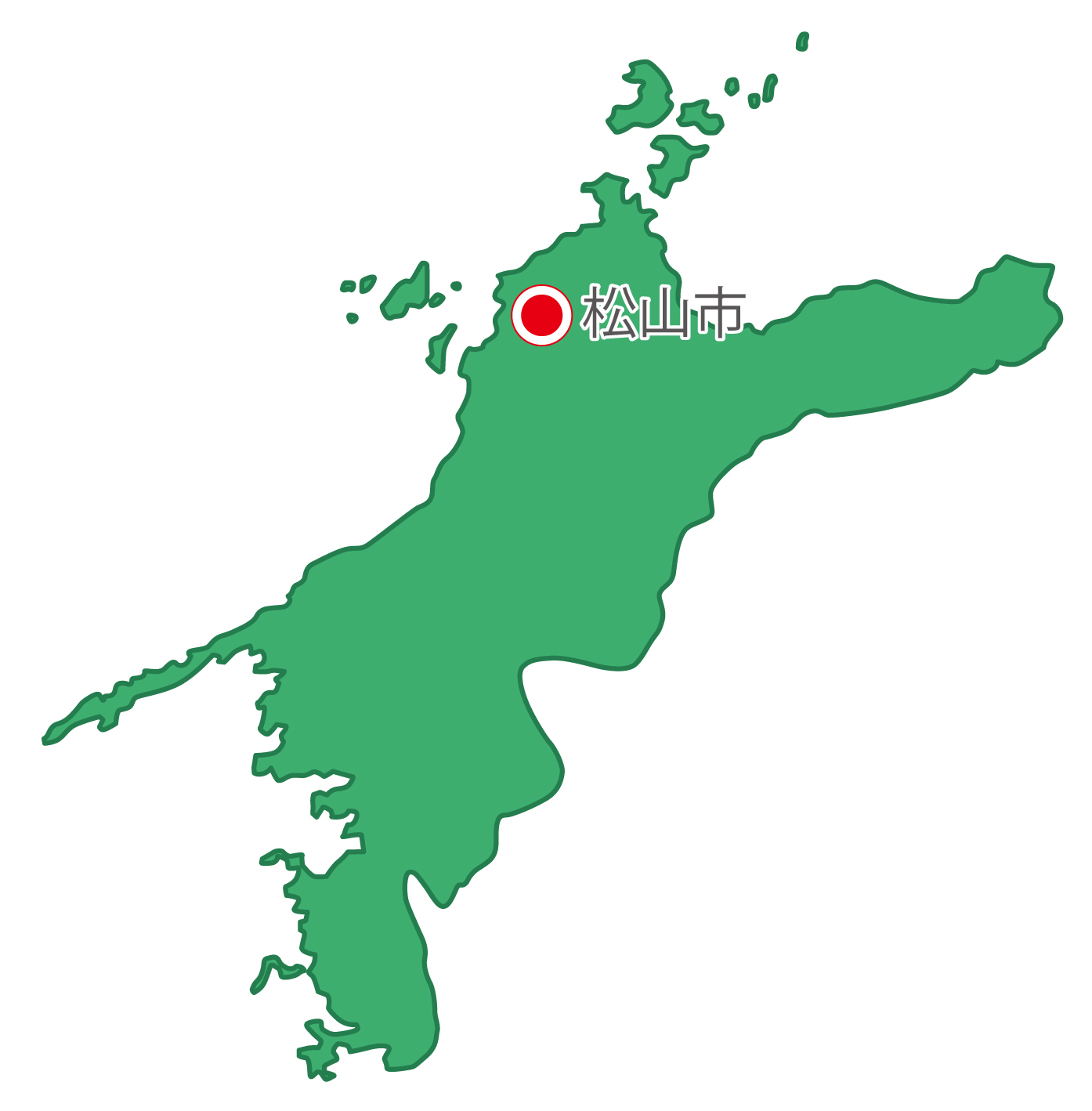 愛媛県無料フリーイラスト｜日本語・県庁所在地あり(緑)