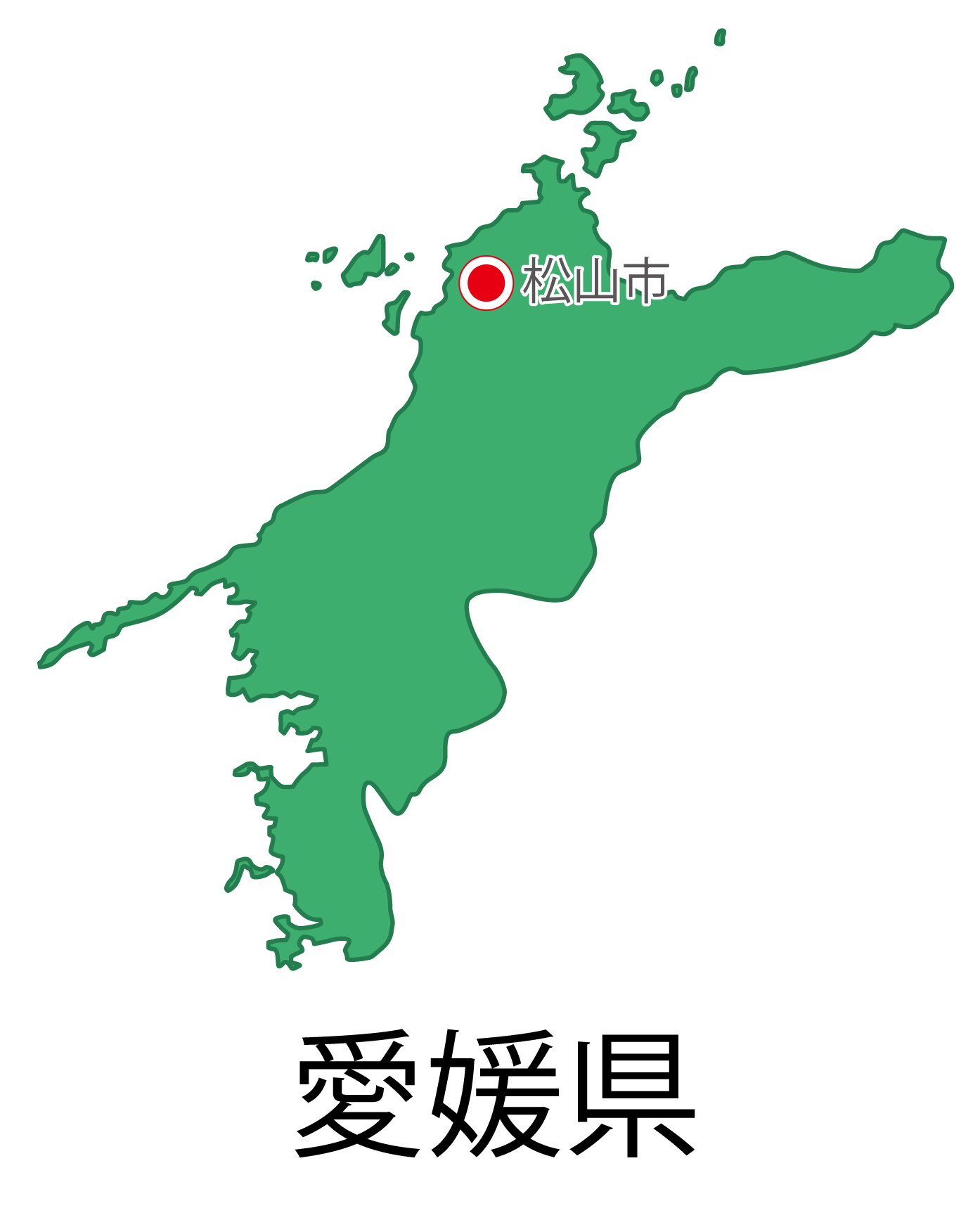 愛媛県無料フリーイラスト｜日本語・都道府県名あり・県庁所在地あり(緑)