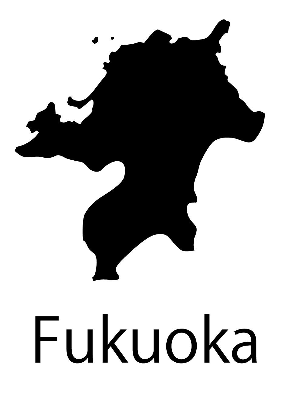福岡県無料フリーイラスト｜英語・都道府県名あり(黒)