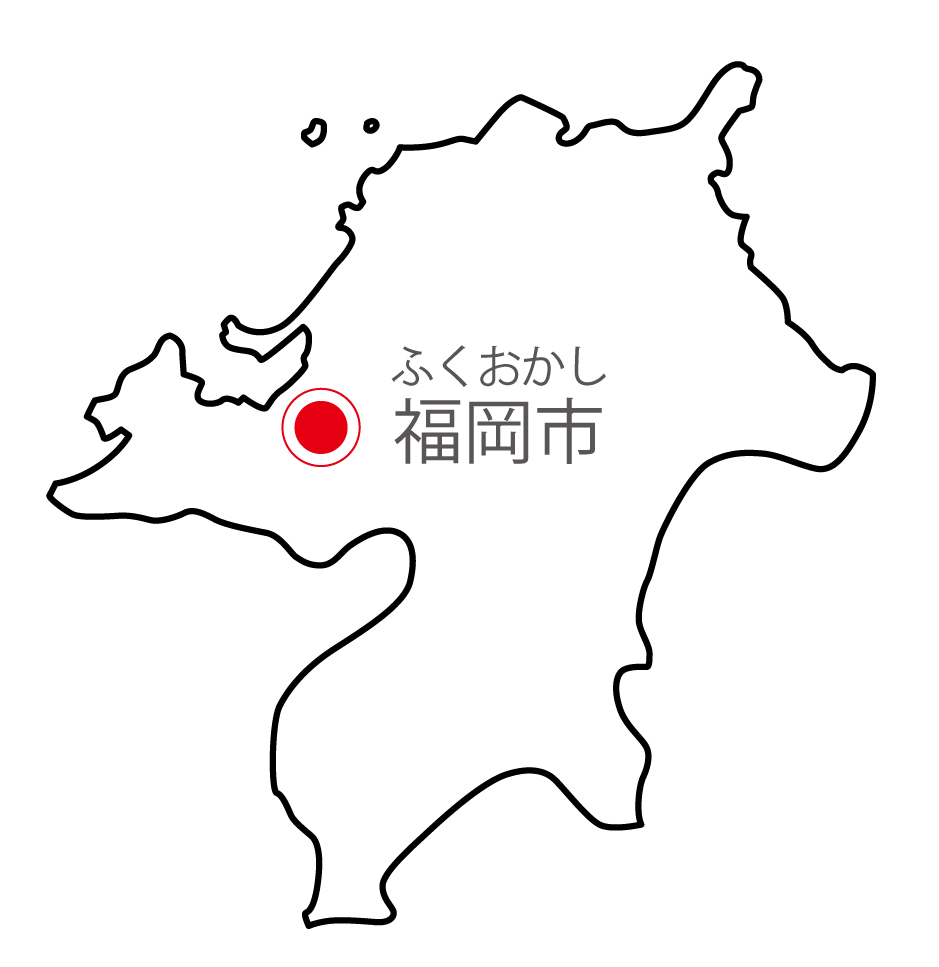 福岡県無料フリーイラスト｜日本語・県庁所在地あり・ルビあり(白)