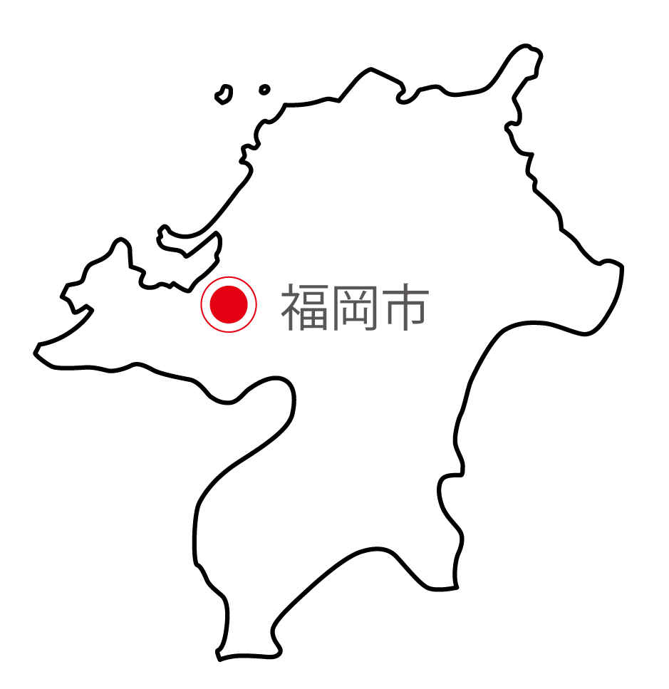 福岡県無料フリーイラスト｜日本語・県庁所在地あり(白)