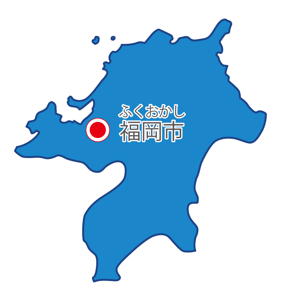 福岡県無料フリーイラスト｜日本語・県庁所在地あり・ルビあり(青)