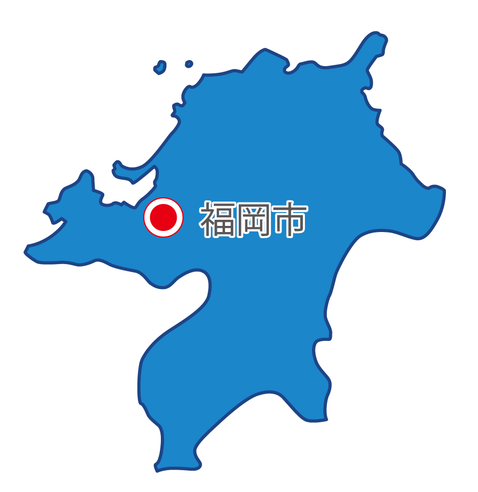 福岡県無料フリーイラスト｜日本語・県庁所在地あり(青)