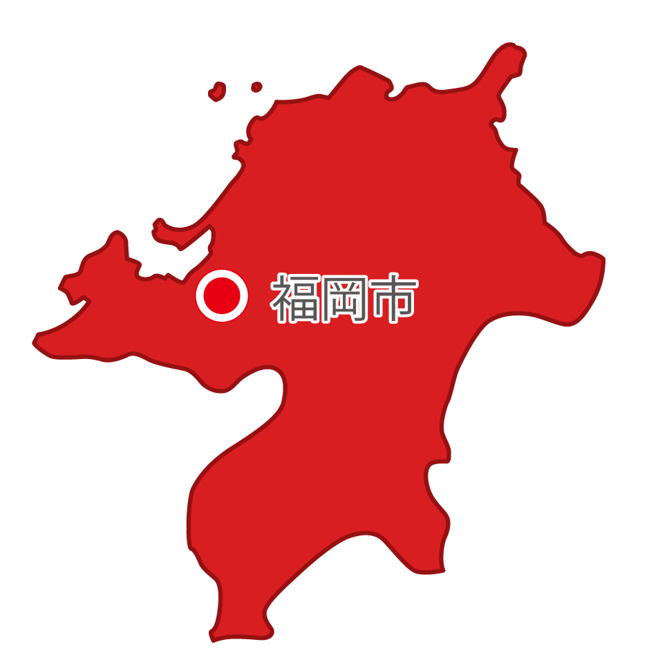 福岡県無料フリーイラスト｜日本語・県庁所在地あり(赤)