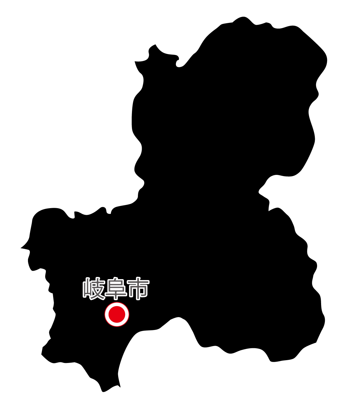 岐阜県無料フリーイラスト｜日本語・県庁所在地あり(黒)