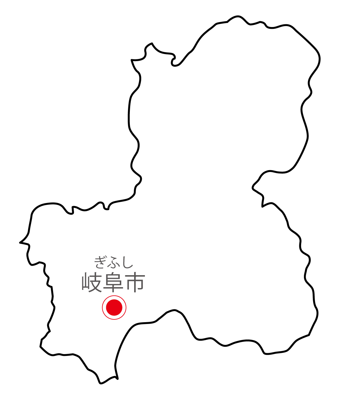 岐阜県無料フリーイラスト｜日本語・県庁所在地あり・ルビあり(白)