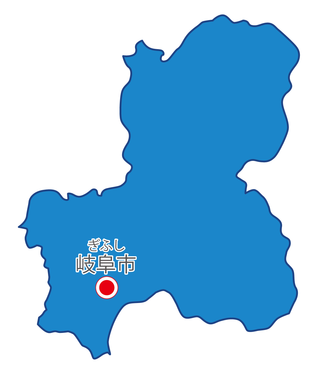 岐阜県無料フリーイラスト｜日本語・県庁所在地あり・ルビあり(青)