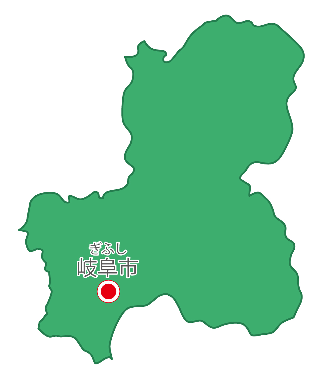 岐阜県無料フリーイラスト｜日本語・県庁所在地あり・ルビあり(緑)