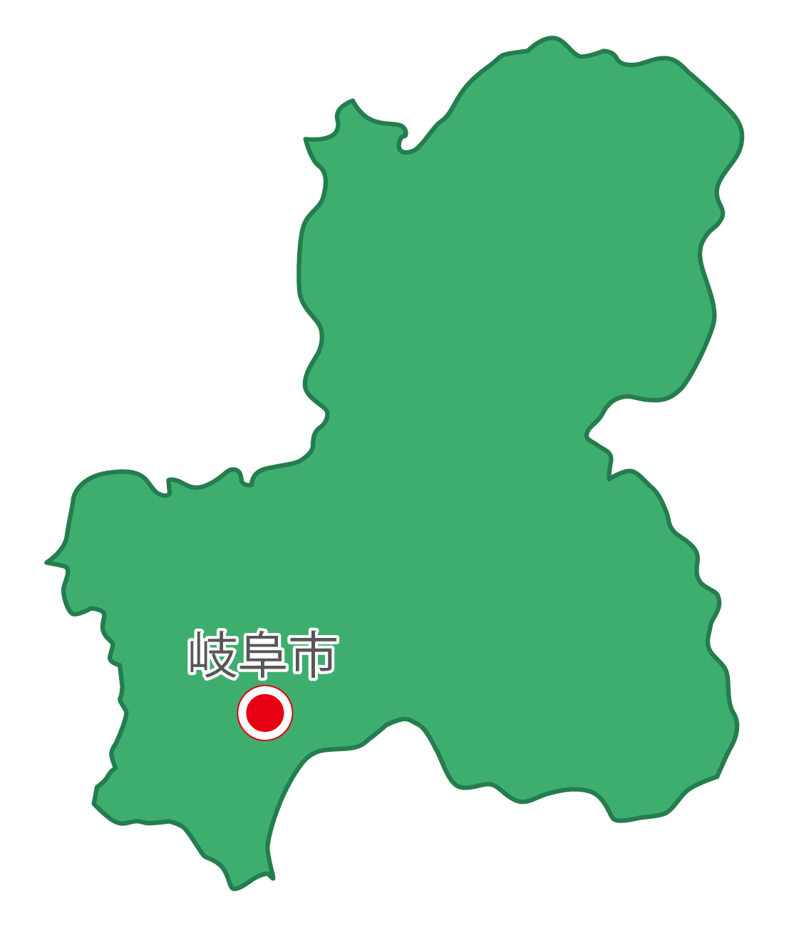 岐阜県無料フリーイラスト｜日本語・県庁所在地あり(緑)