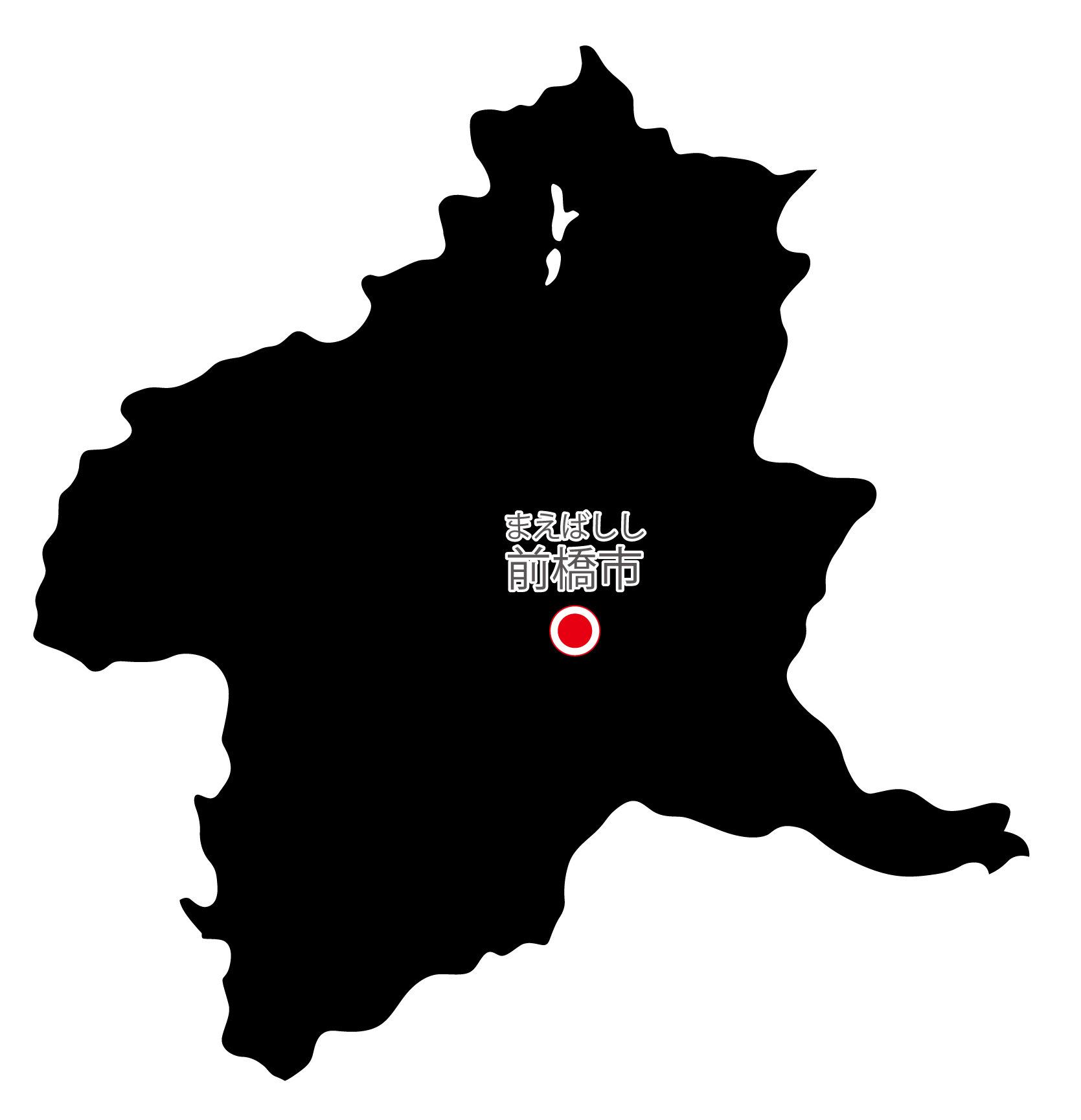 群馬県無料フリーイラスト｜日本語・県庁所在地あり・ルビあり(黒)