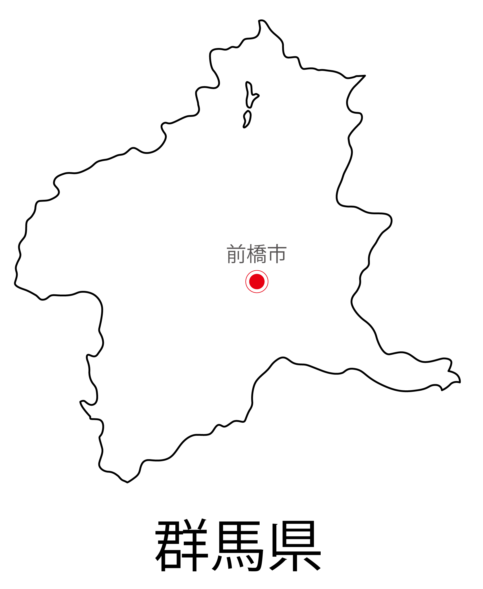 群馬県無料フリーイラスト｜日本語・都道府県名あり・県庁所在地あり(白)