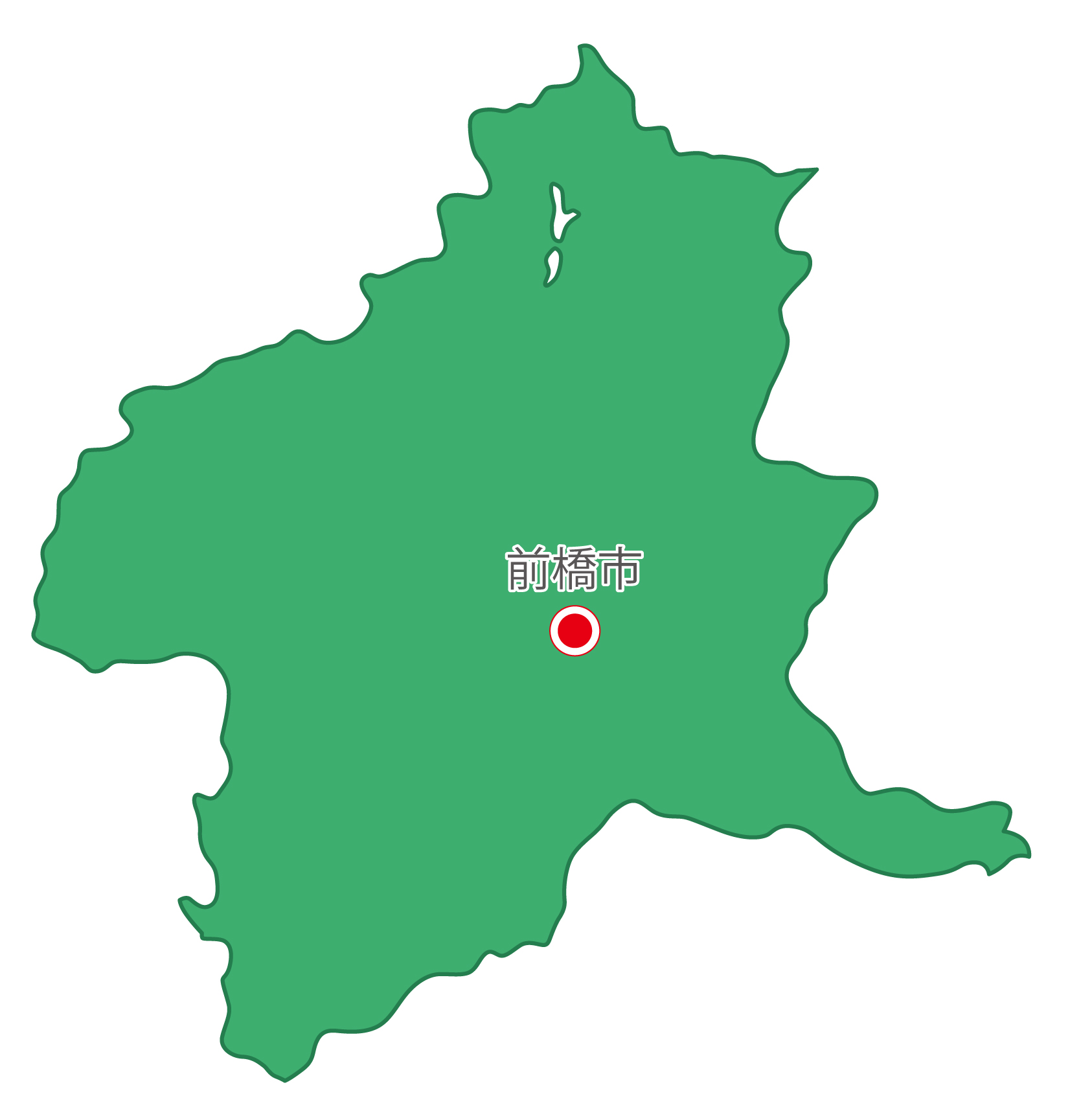 群馬県無料フリーイラスト｜日本語・県庁所在地あり(緑)